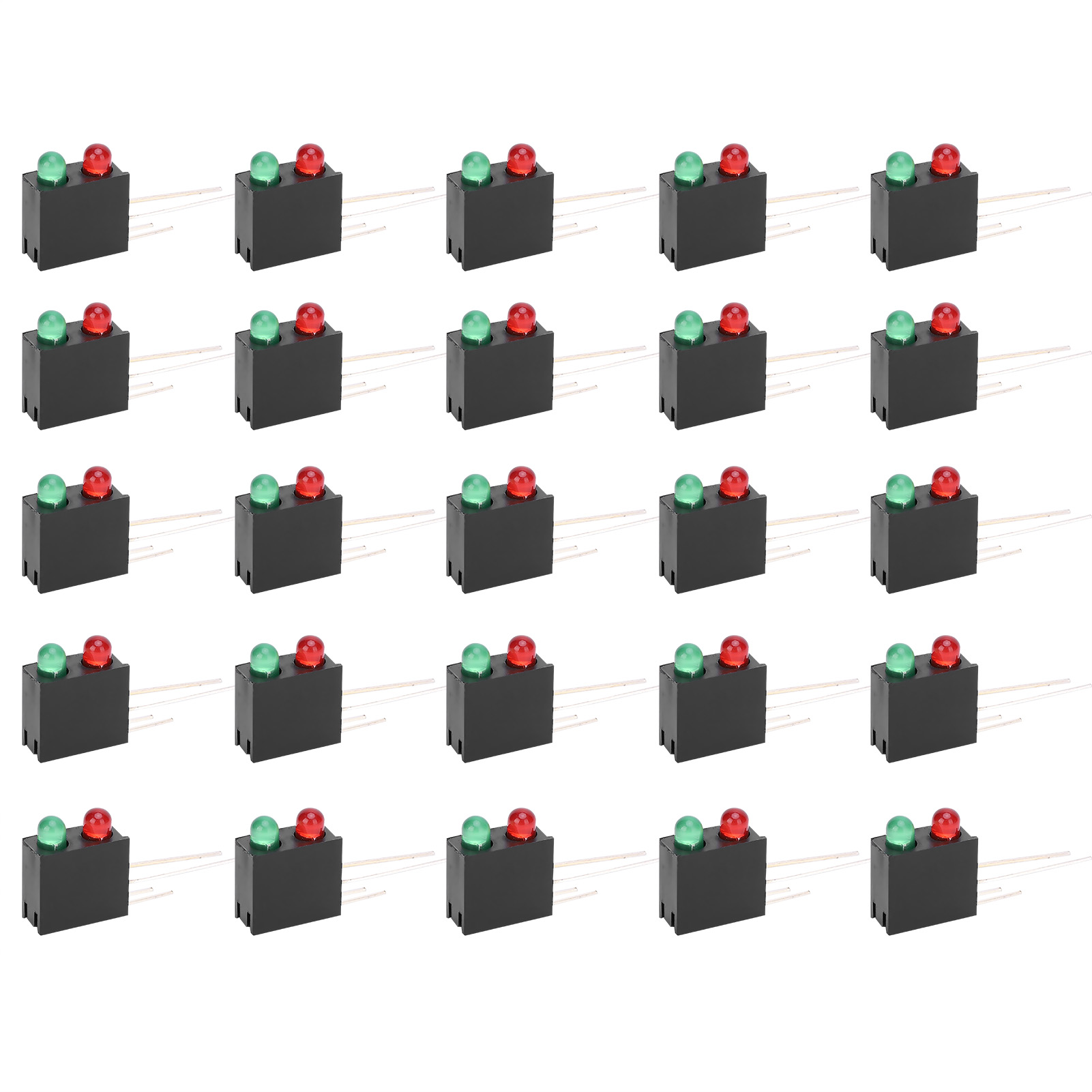 100 Led-doppelloch-kunststofffassungen, 90° Gebogener Schwarzer Quadratischer Sockel Mit Roter Und Grüner Beleuchtung, 3 Mm Durchmesser