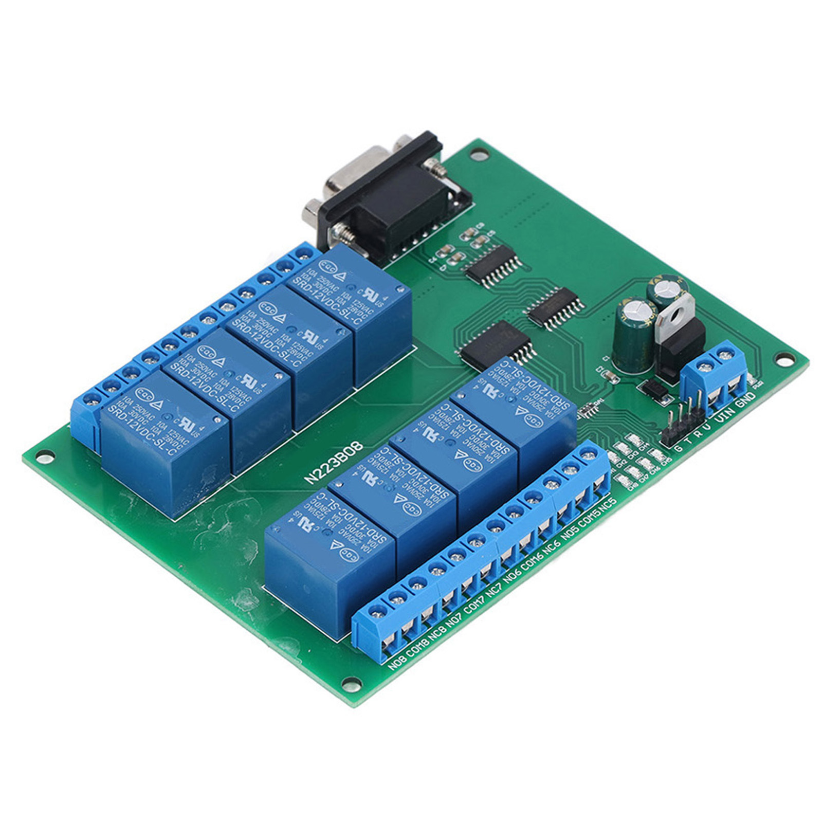 Rs232 8-kanal 12v Dc Relaismodul N223b08 Mit Serieller Schnittstelle, Fernbedienung Und Led (ohne Gehäuse).