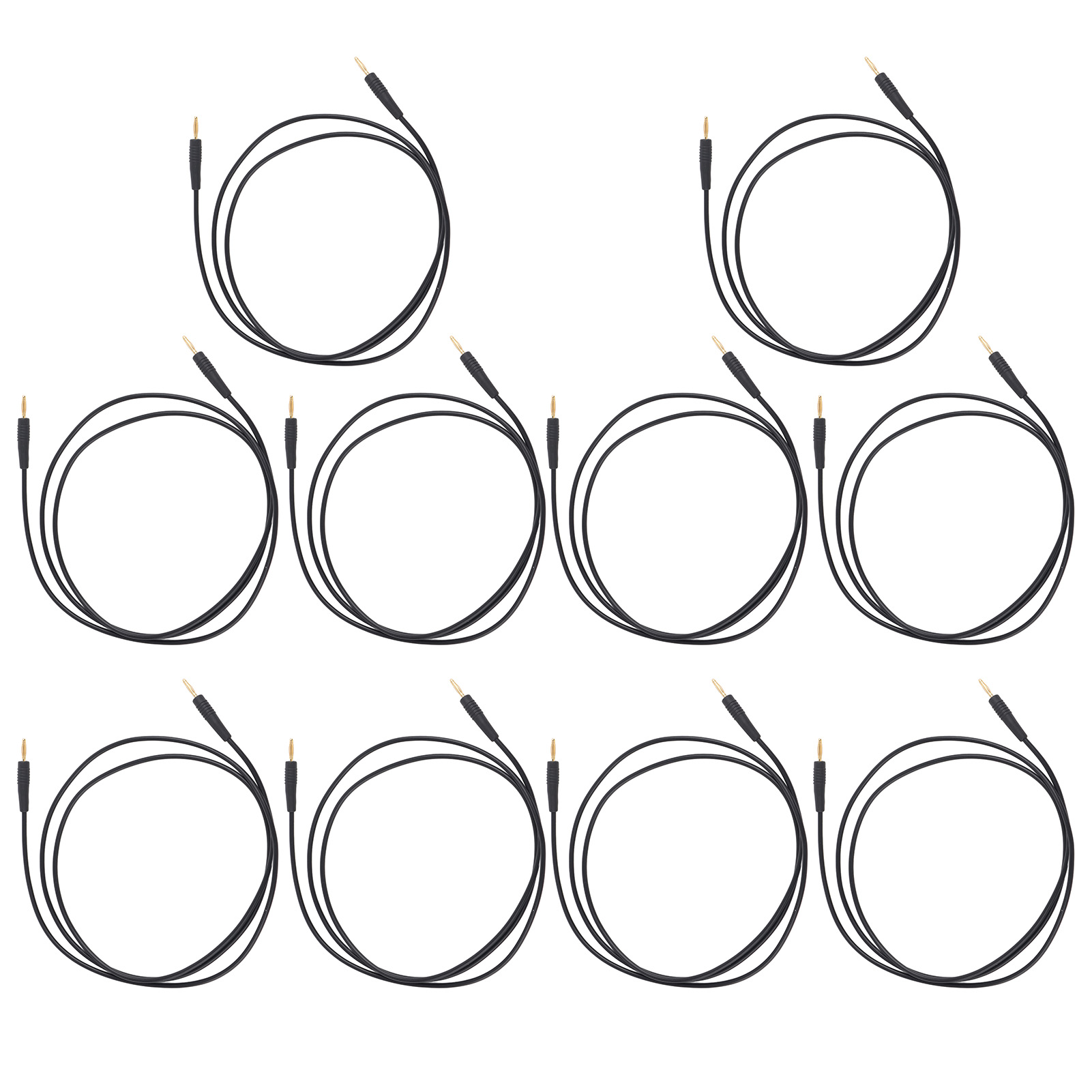 Packung Mit 10 Messleitungen Mit Angelöteten Bananensteckern (stecker-stecker), Für Den Hausgebrauch Und Industrielle Anwendungen, Querschnitt 0,44 Mm², Schwarz.
