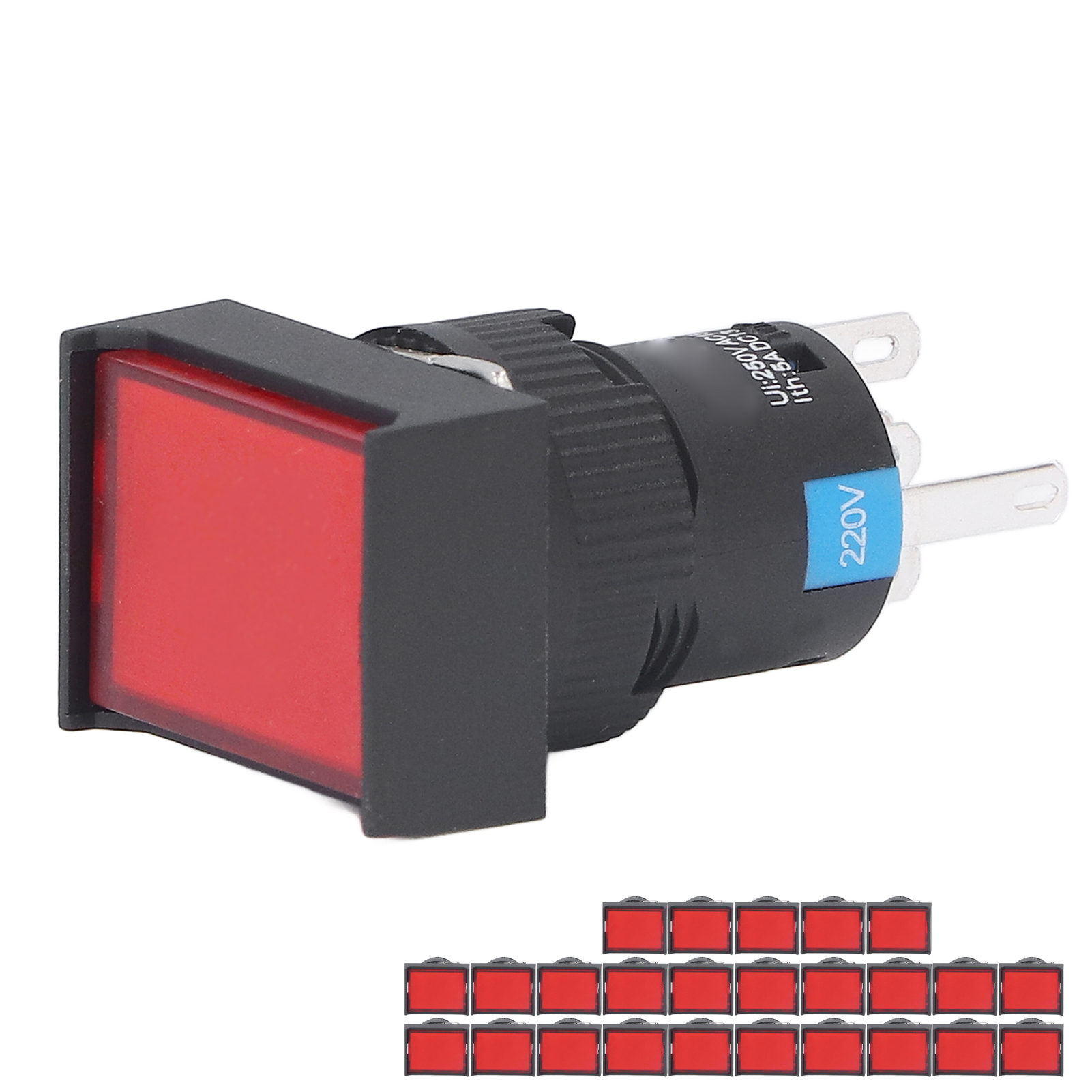 25 Rechteckige, Selbstverriegelnde Momenttaster Mit Kontrollleuchte, 220 V, Bem-la16-11ds-j, 16 Mm, Rot