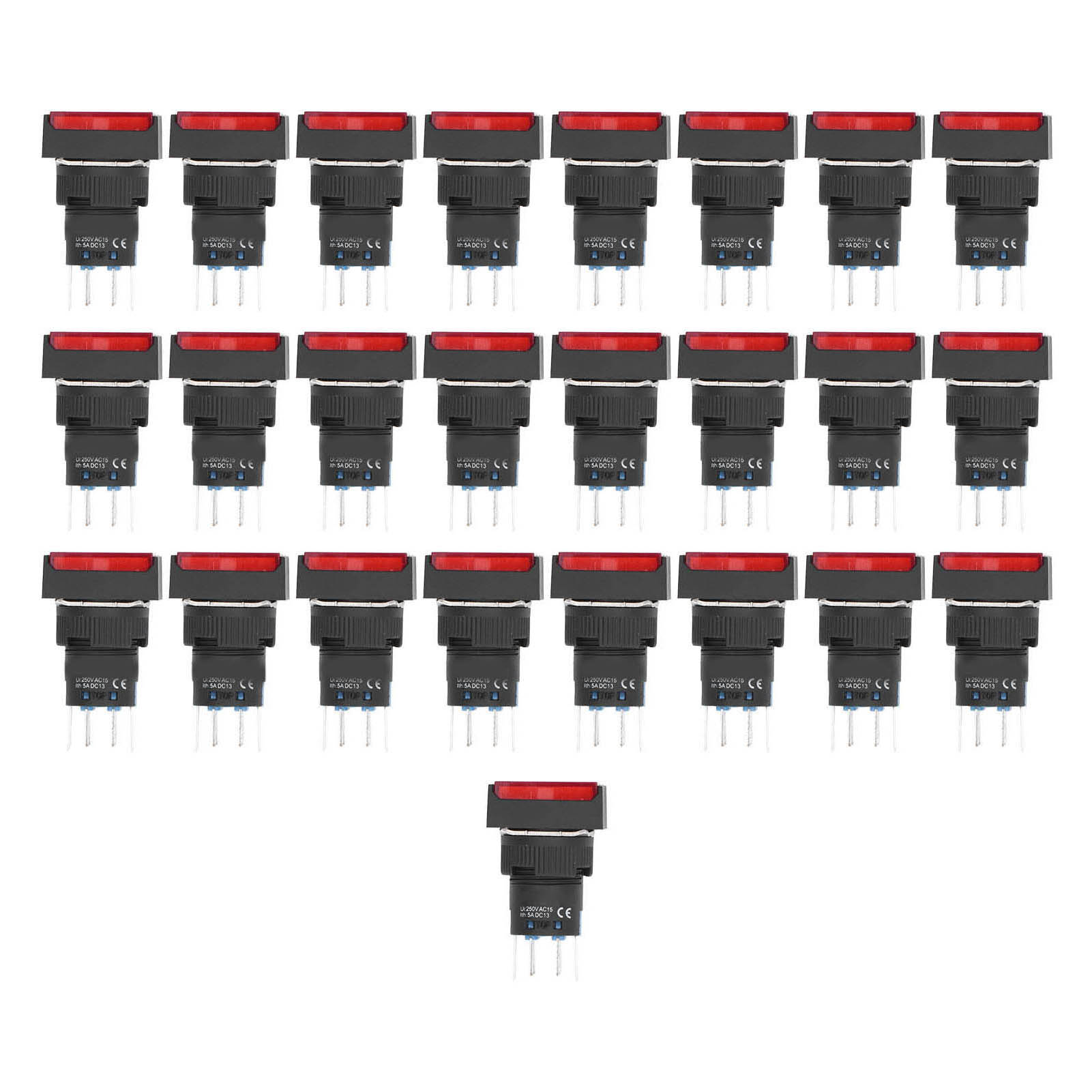 25 Rechteckige, Selbstverriegelnde Momenttaster Mit Kontrollleuchte 220 V Bemla1622dsj 16 Mm (rot)