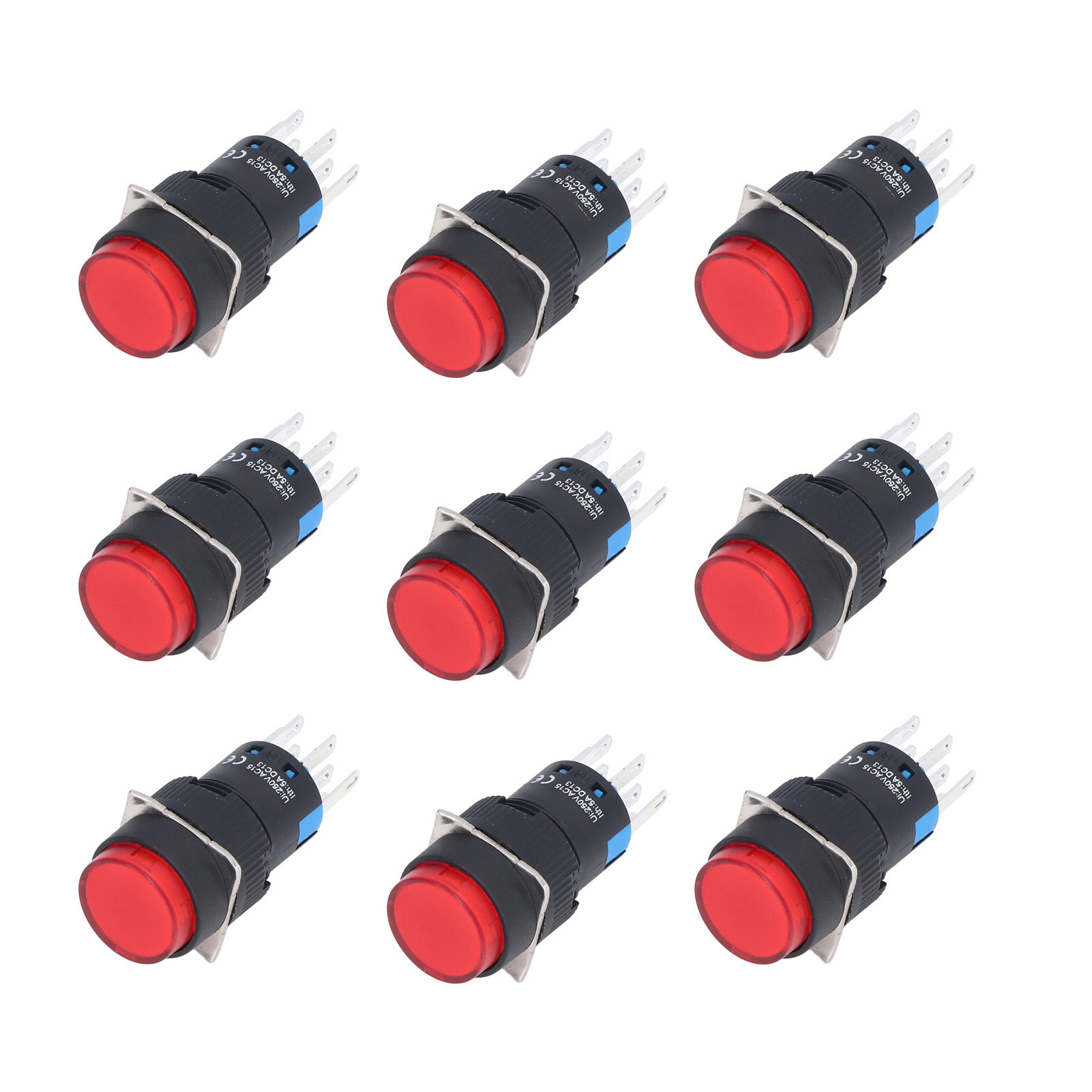 25 Runde 8-polige Selbstverriegelnde Momenttaster Mit Kontrollleuchte 24 V Bemla1622dsy 16 Mm (rot)