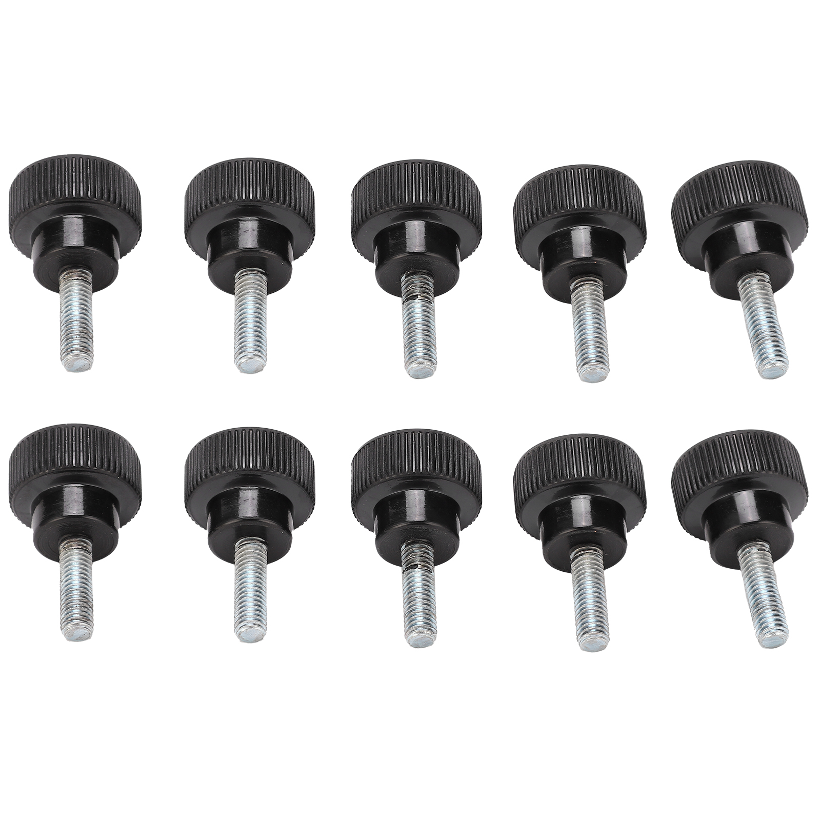 10 Gerändelte Rundkopfschrauben, Sicherungsmutter, Schwarz M6x25x20