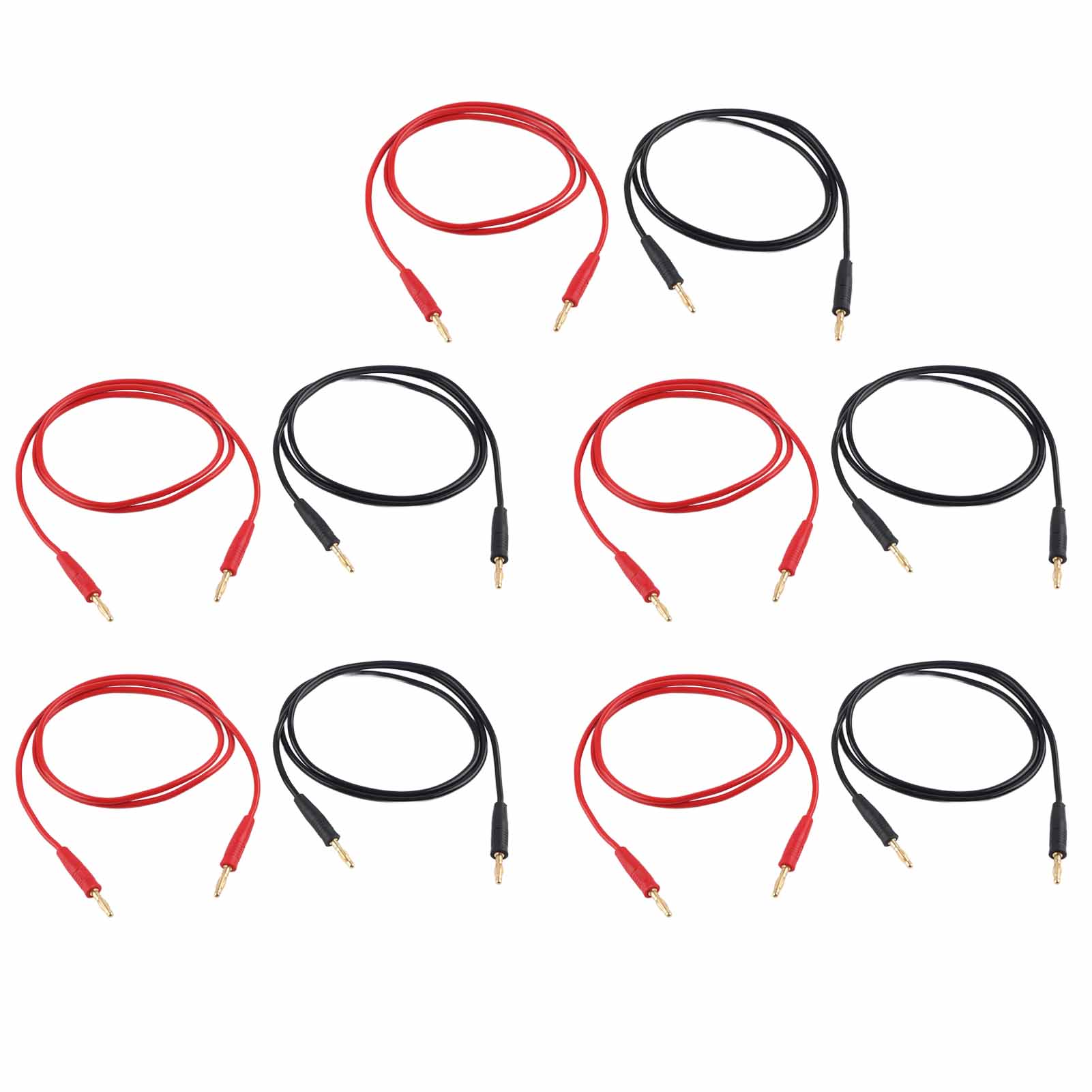 5er-packung Bananenstecker-prüfleitungen (stecker-stecker), Vergoldet Und Vernickelt, Messing Zum Löten, 70003, 4 Mm, Rot + Schwarz