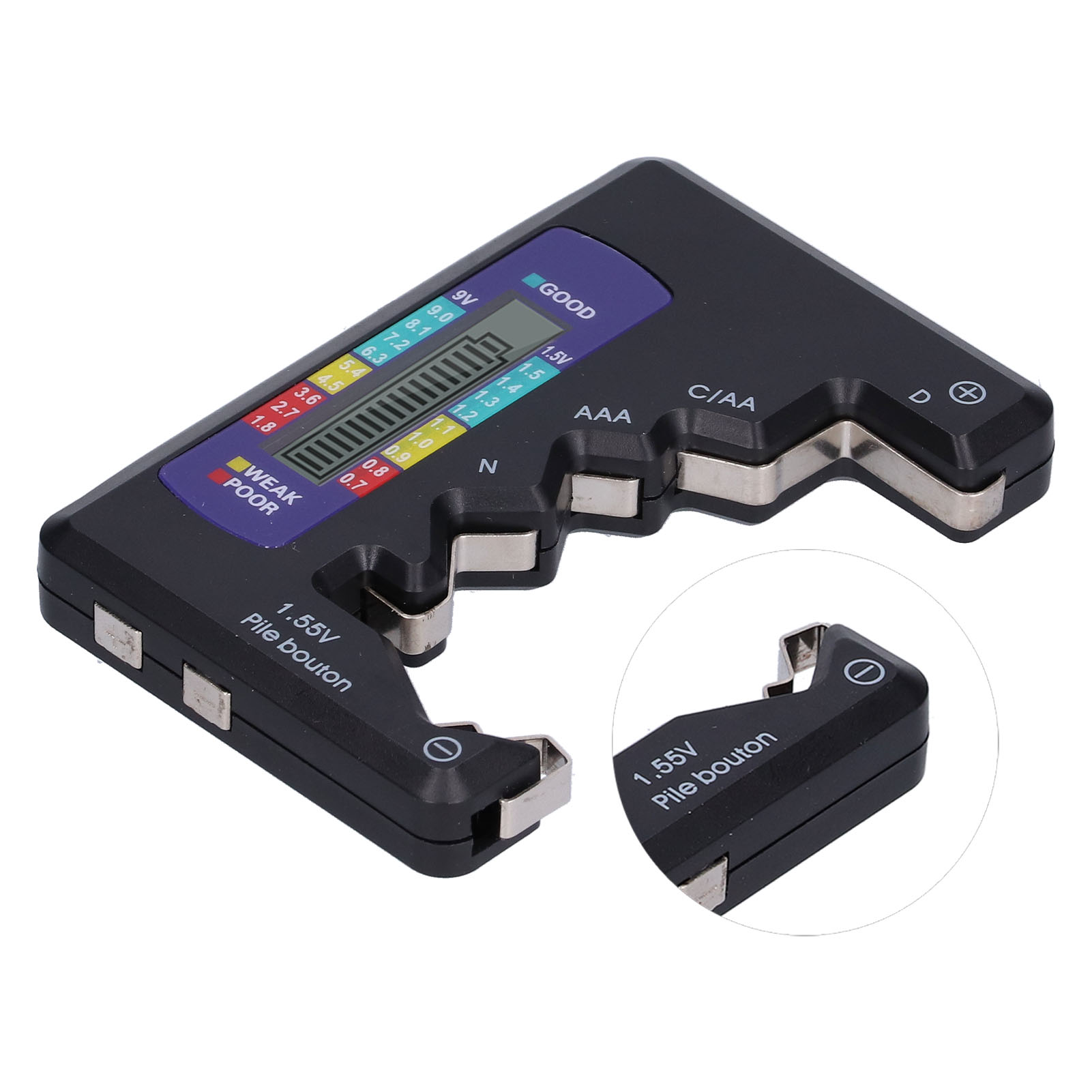 Universeller Batterietester Für Den Heimgebrauch, Kompatibel Mit 9v-, Aa-, Aaa- Und N-knopfzellenbatterien (schwarz)