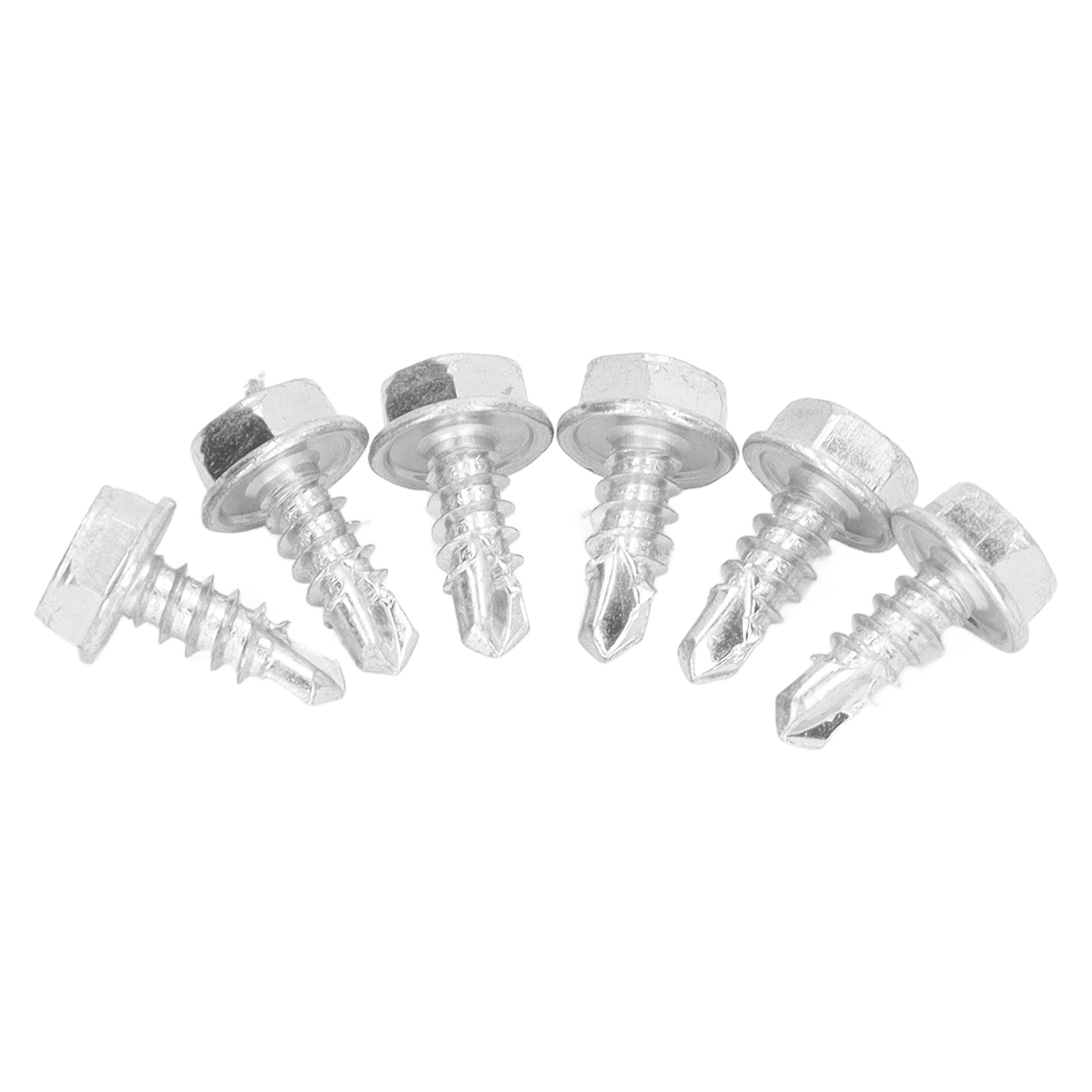 250 Selbstbohrende Schrauben Aus Weiß Verzinktem Kohlenstoffstahl M4,8 X 13 Mm Für Metall, Holz Und Kunststoff, Sechskantkopf Mit Unterlegscheibe.