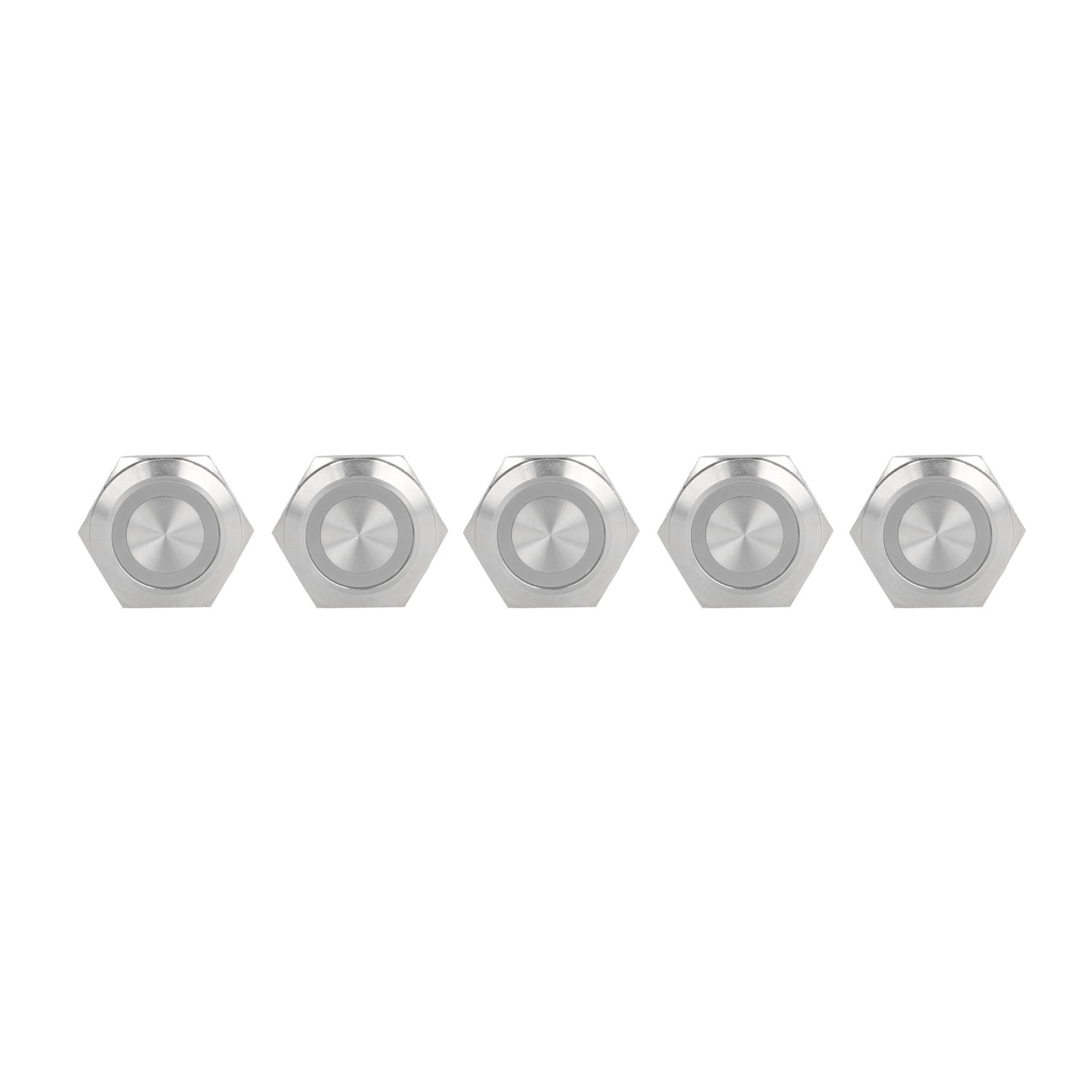 Packung Mit 5 Momenttastern Aus Metall, Selbstrückstellend, Ultradünn Und Wasserdicht, Mit Led, 25 Mm, 12-24 V Dc, Weiß.