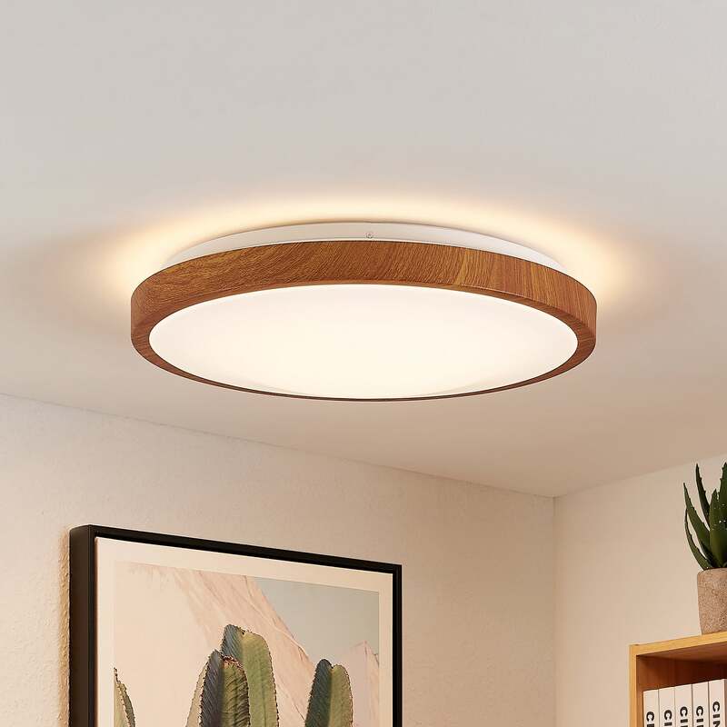 [neuwertig] B-ware Lindby Deckenleuchte Mynte Led Lampe Leuchte Warmweiß Holzoptik Ø42cm 3000k