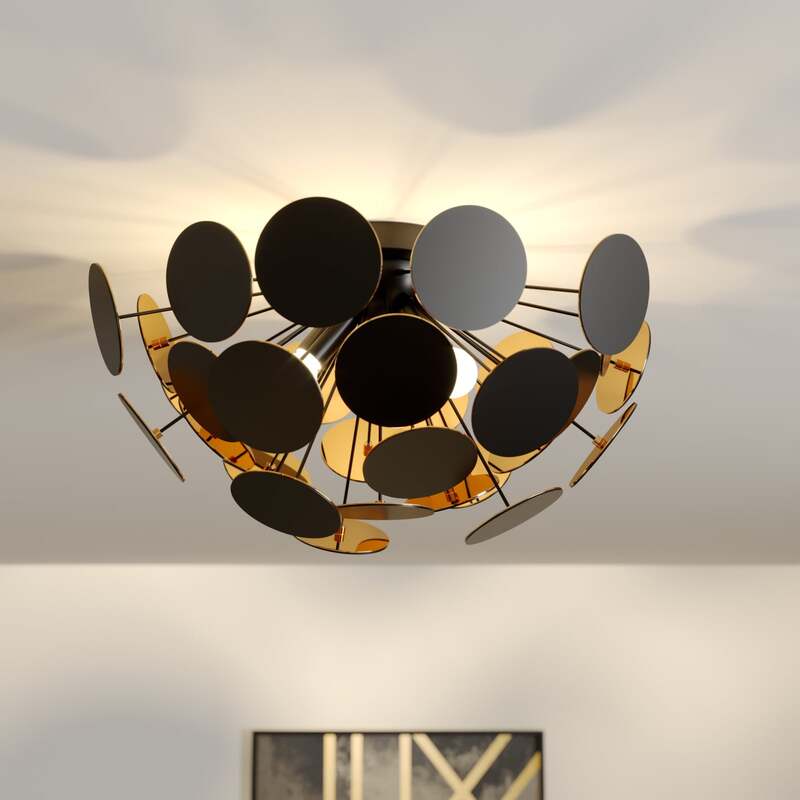 [neuwertig] B-ware Lindby Deckenlampe Kinan Led E14 Leuchte Dimmbar Schwarz Gold Ø 54 Cm 3-flammig