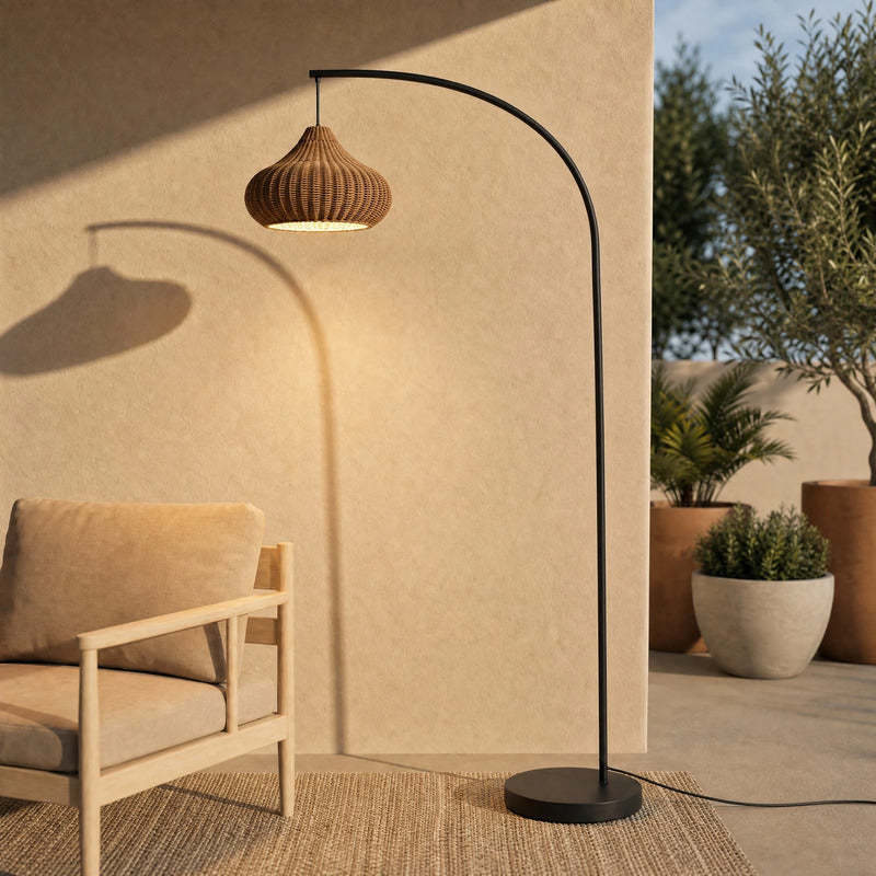 [gebraucht] B-ware Lucande Außenstehleuchte Gartenlampe Taniola Rattanleuchte Beige 195cm Ip44