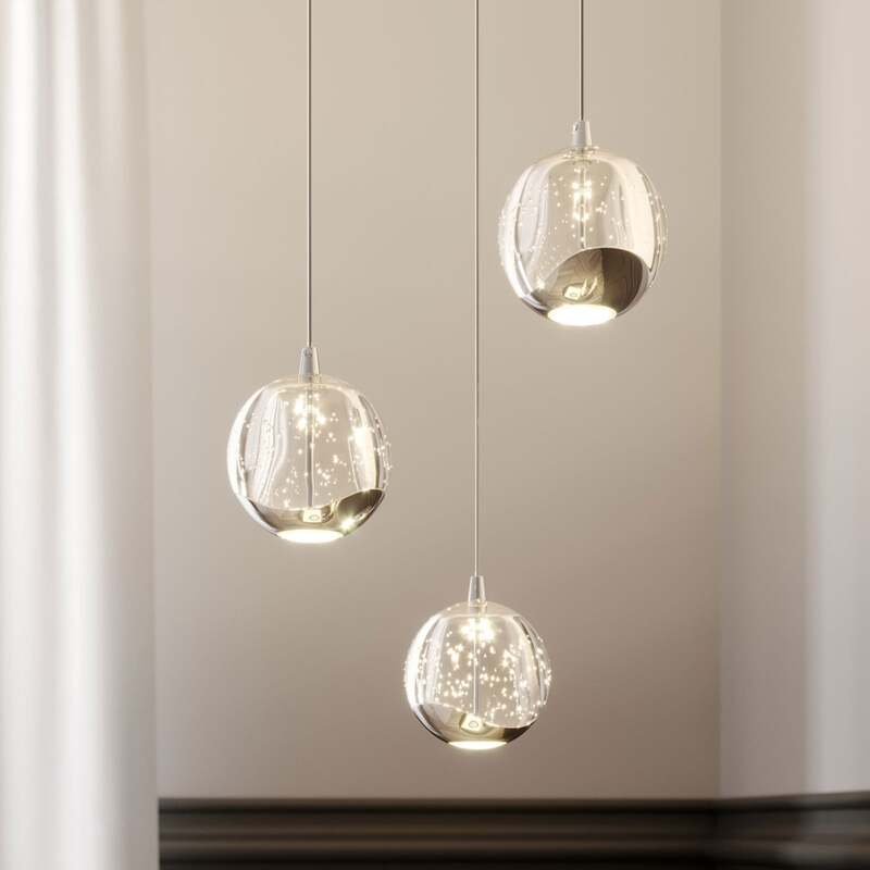 [gebraucht] B-ware Lucande Pendelleuchte Hängeleuchte Hayley Led Lampe 3-flg Chrom Ø25cm Glas