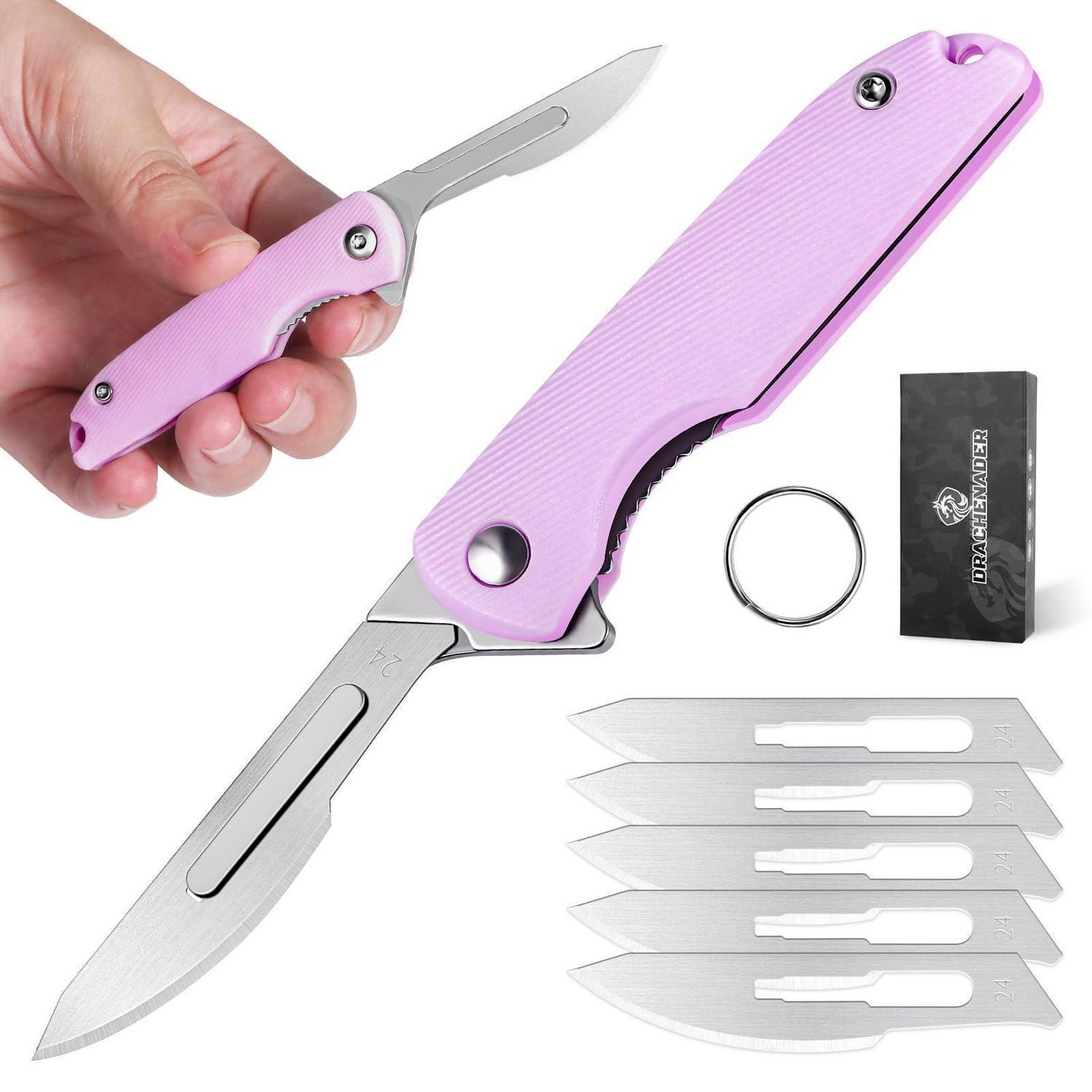 Klappmesser Skalpell Mit 5 Klingen, Liner Lock, Schlüsselring, Lila