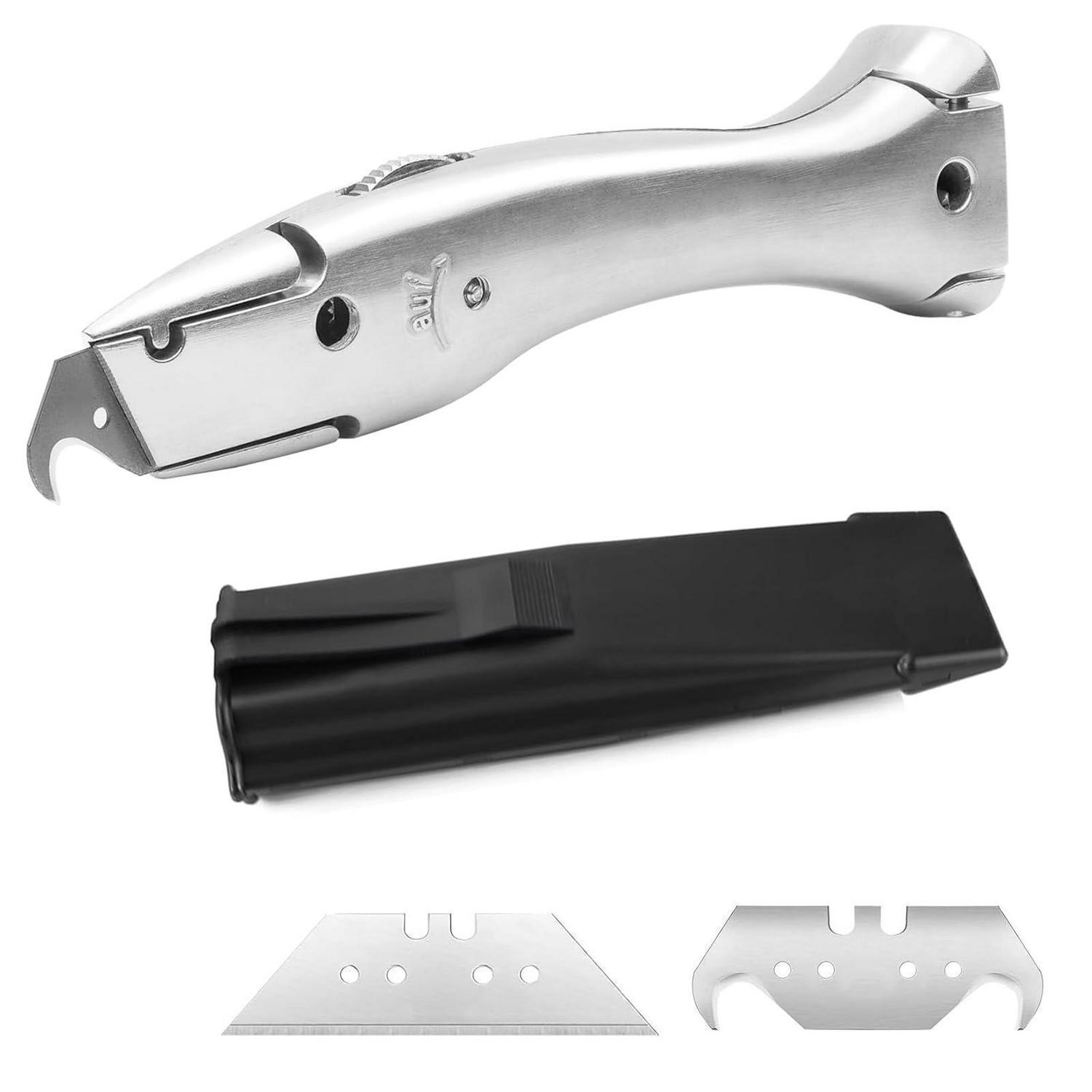 Teppichmesser Mit Trapez- Und Hakenklinge, Robustem Aluminiumkörper Und Hülle