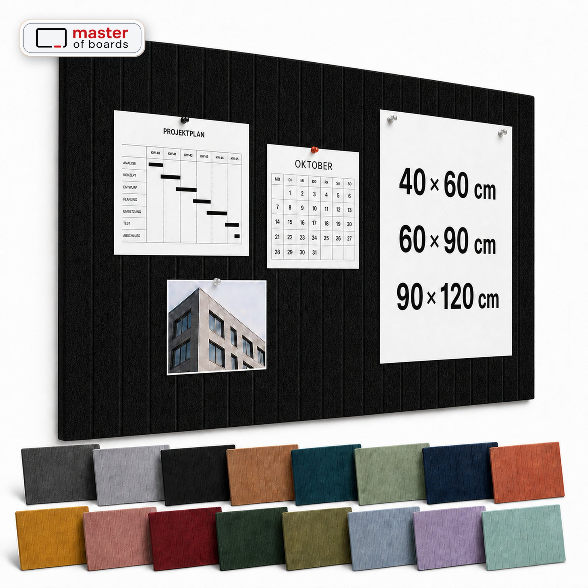 Filz Pinnwand Groove Board Akustik Memoboard Schwarz 90 X 120 Cm