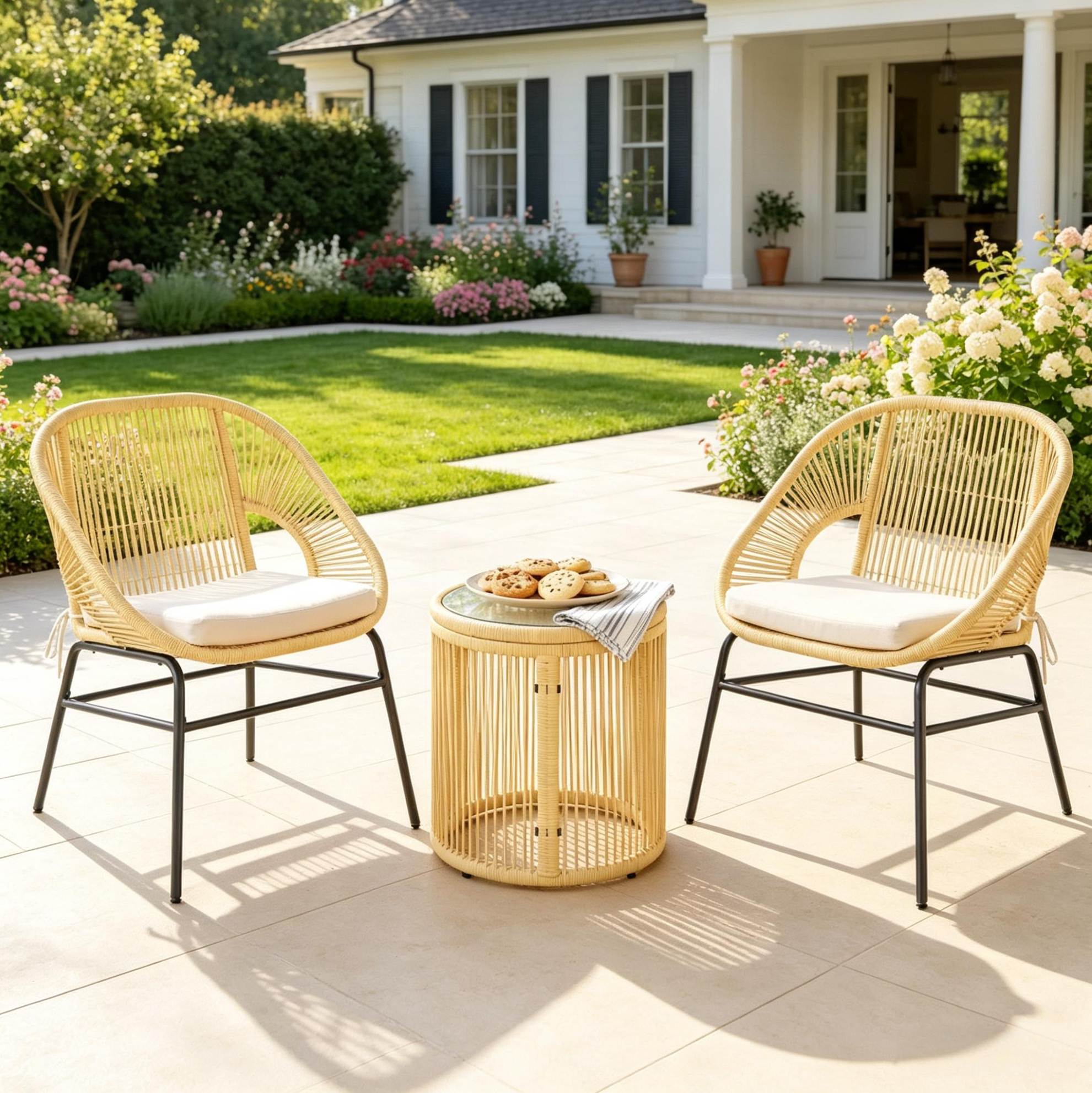 Gartenmöbel-set Mit 2 Stühlen Und 1 Tisch 63x73x81 Cm, Stahl, Beige – Meubliv