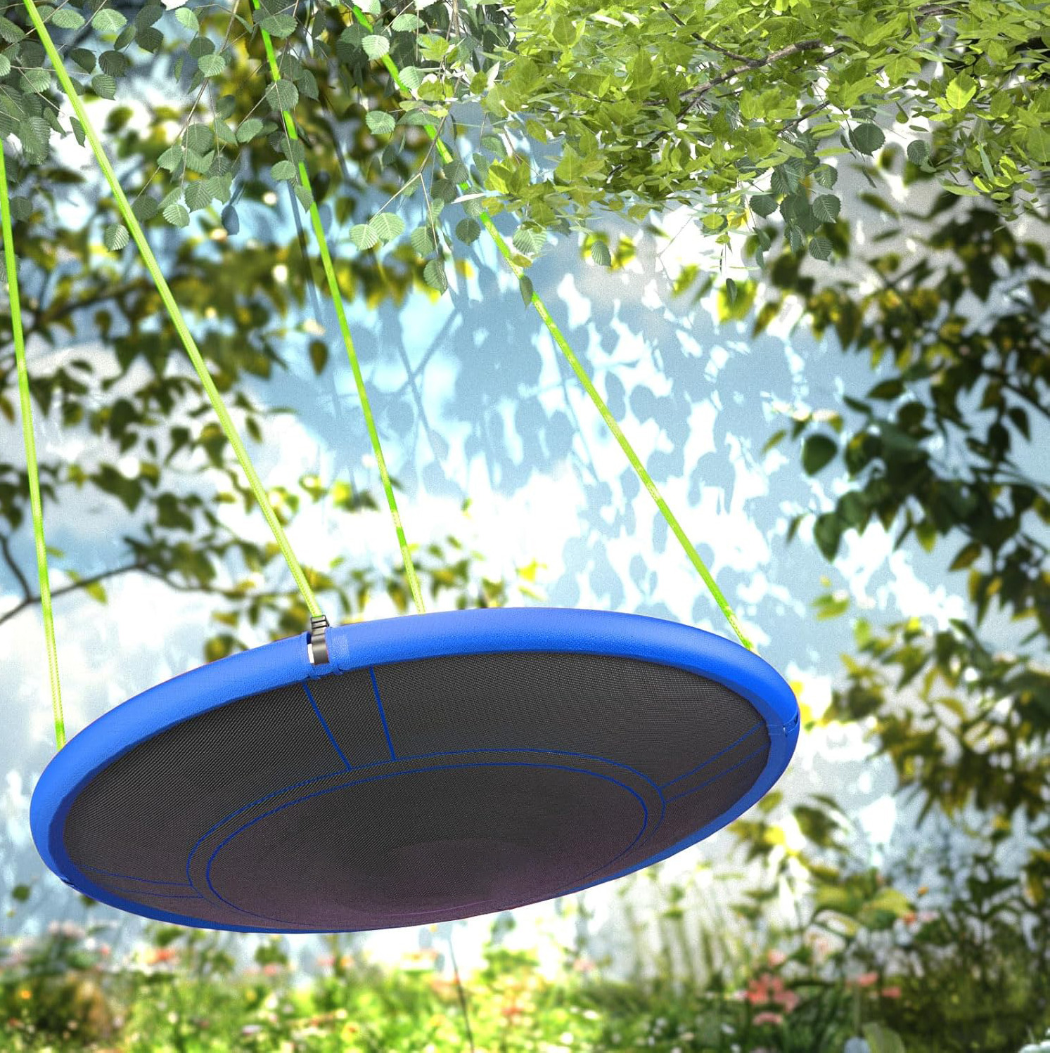 110 Cm Nestschaukel Aus Blauem Stahl, Für Garten, Stabil, Innen/außen – Meubliv