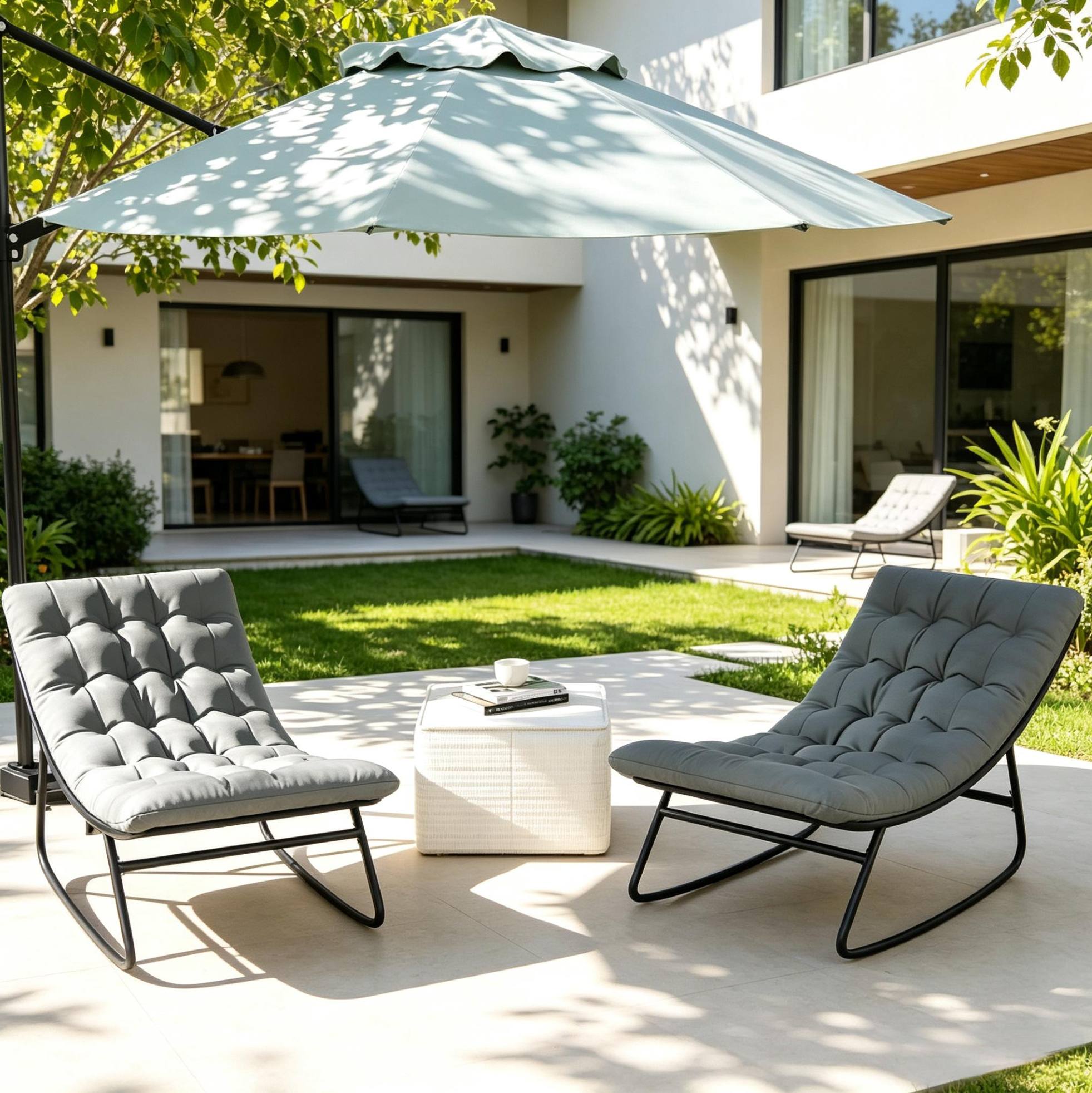 2er-set Outdoor-schaukelstühle 64x101x71 Cm Aus Schwarzem Stahl, Komfort Für Die Terrasse – Meubliv