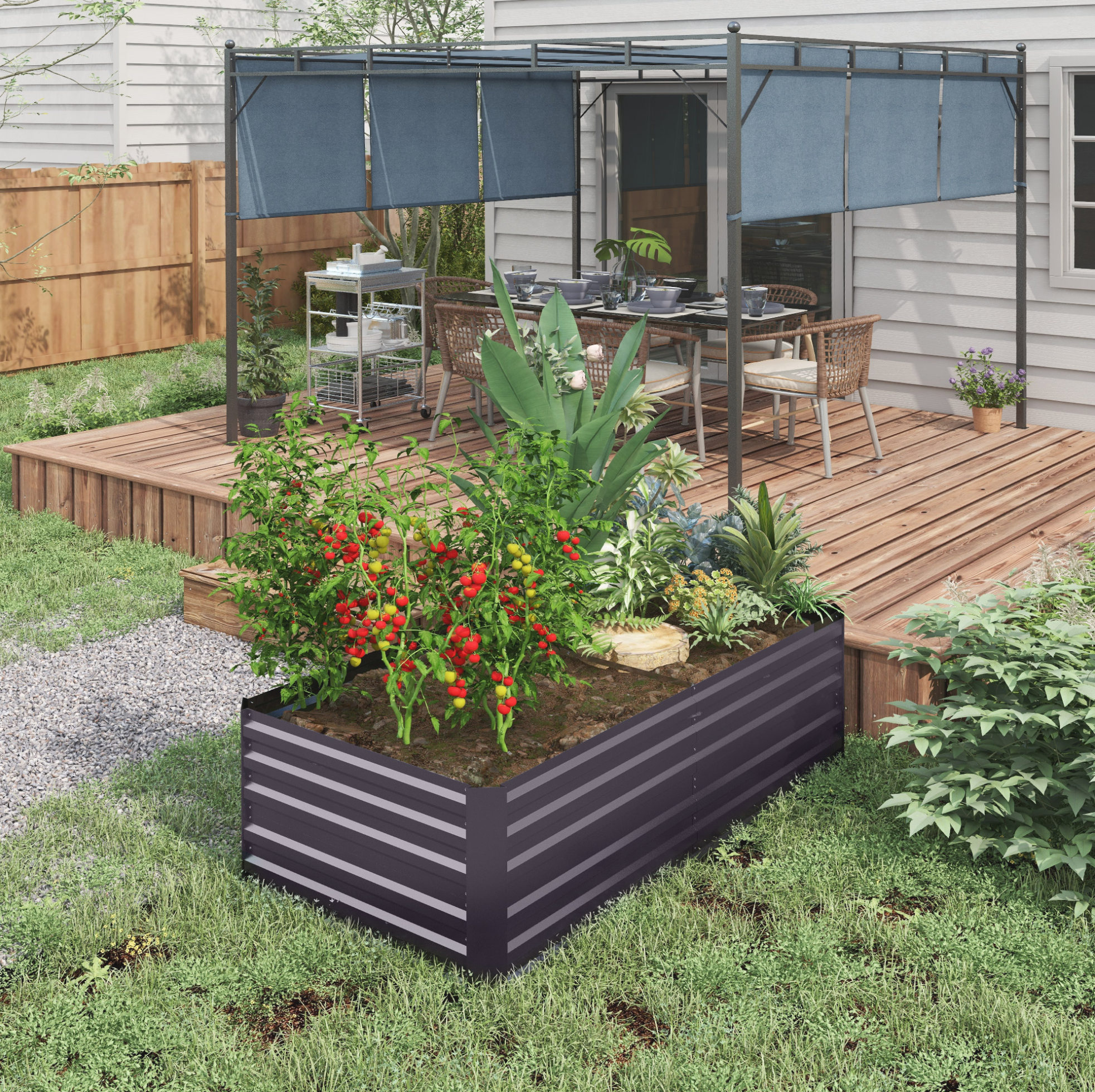 Hochbeet Aus Stahl 180x90x59 Cm, Dunkelgrau, Offene Struktur – Meubliv