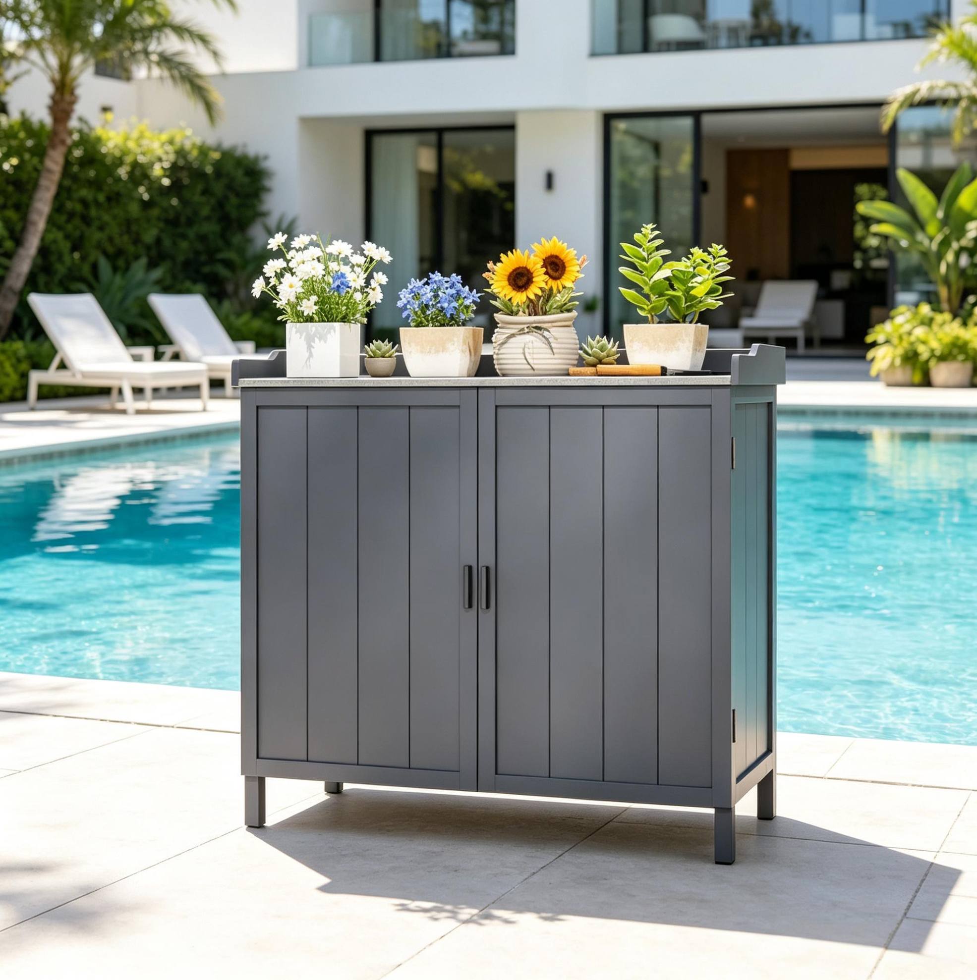Gartenschrank 98 X 48 X 95,5 Cm Aus Holz Und Metall, Kompakte Aufbewahrung Für Balkon – Meubliv