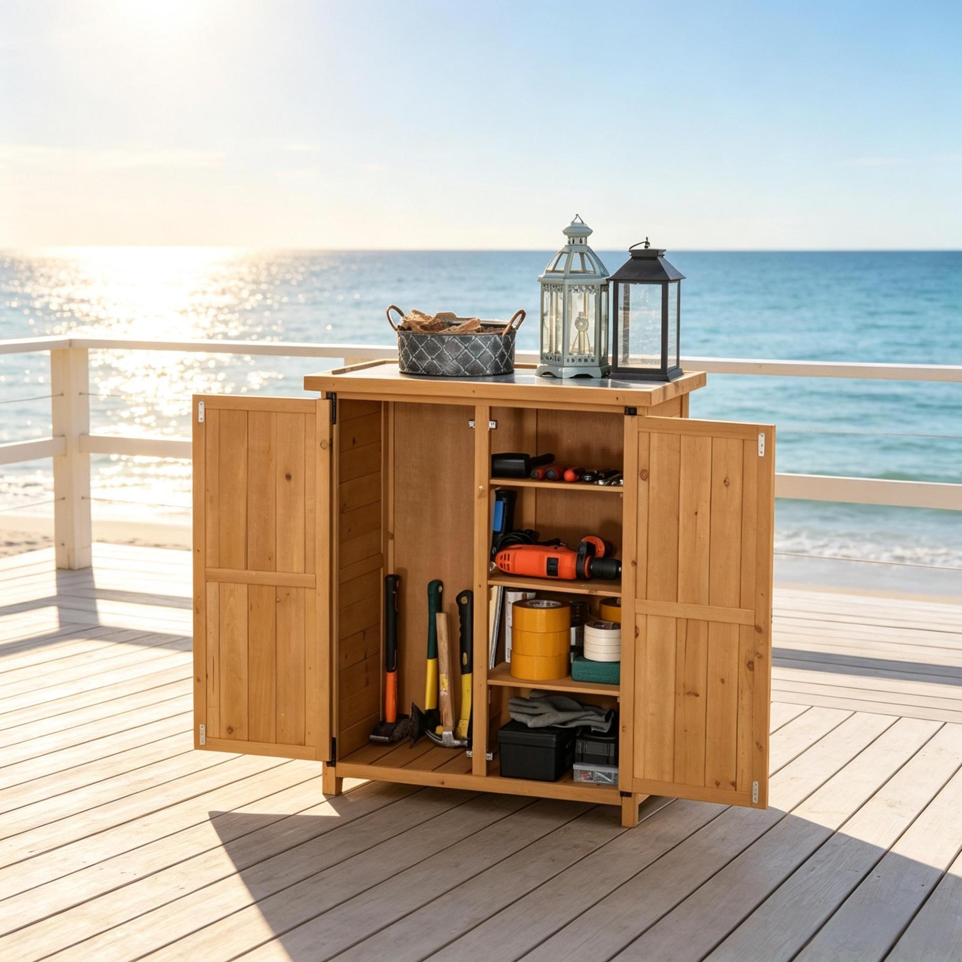 Gartenschrank 75x40x90 Cm Aus Gelbem Holz Mit 2 Türen, Außenlagerung – Meubliv