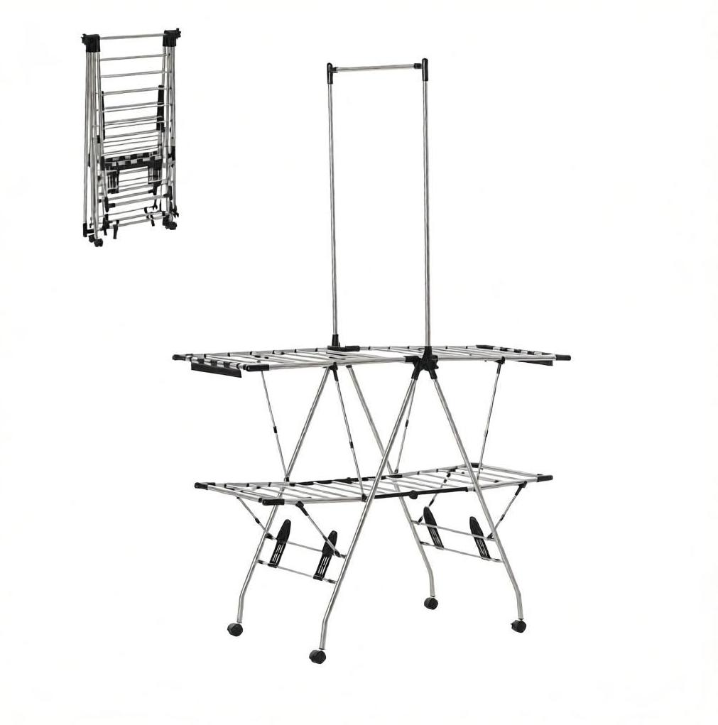 Faltbarer Wäscheständer 138,5x63x208 Cm Aus Edelstahl Und Pp, Platzsparend – Meubliv