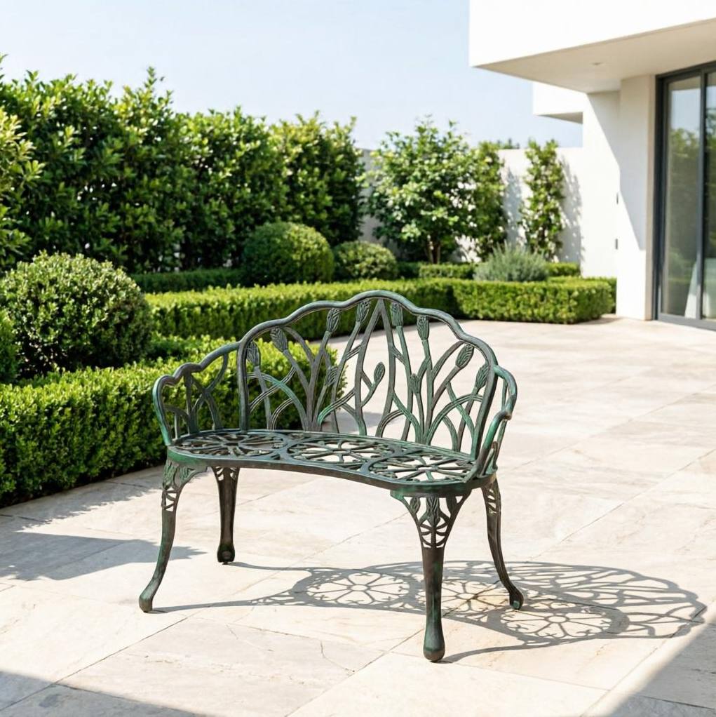 Gartenbank 99x57x78 Cm Aus Aluminiumguss, Antikgrün, 2-sitzer – Meubliv