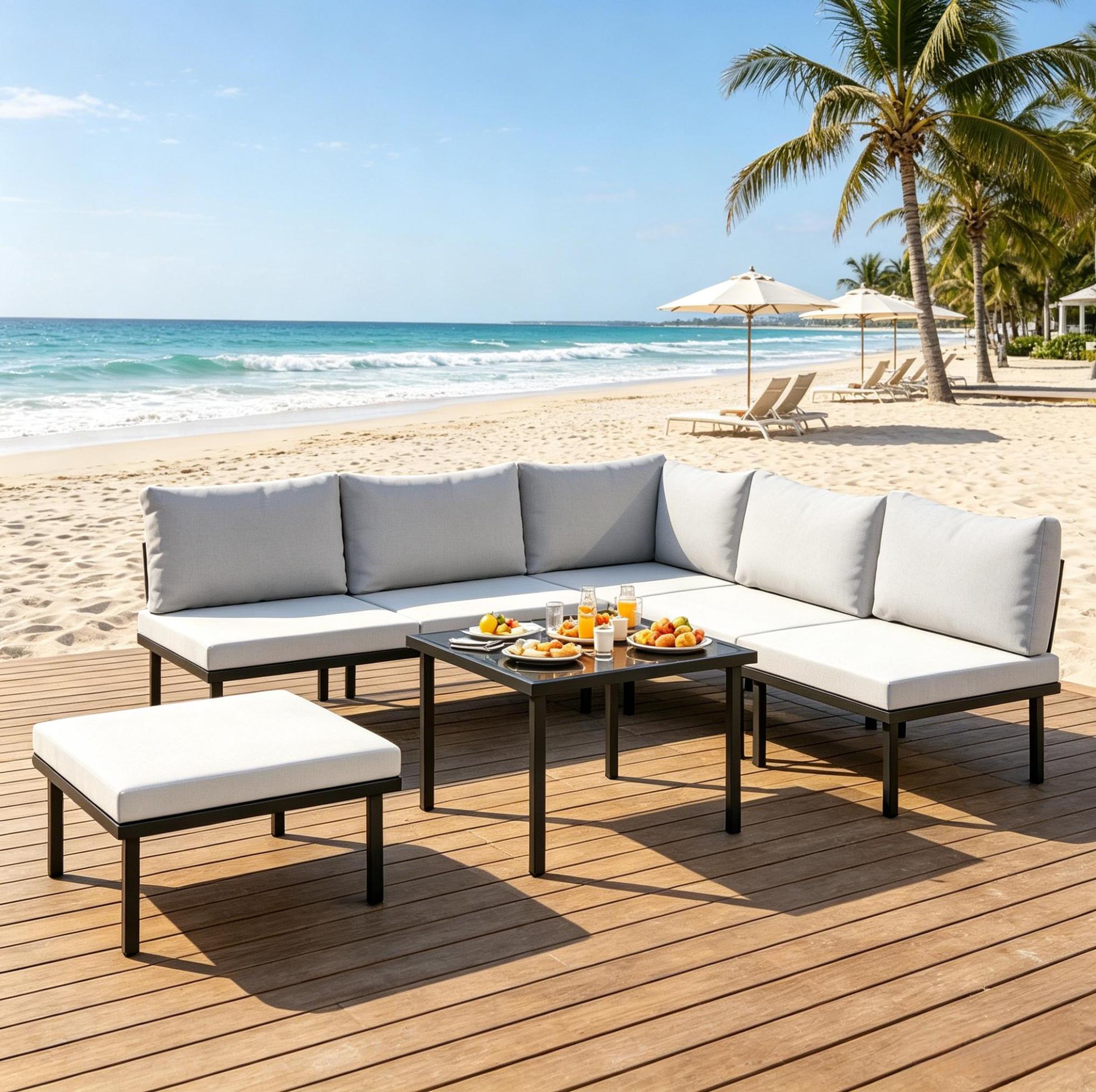 Modulare Gartenlounge 6-teilig 116x60,5x64 Cm Aus Metall Schwarz/grau – Meubliv