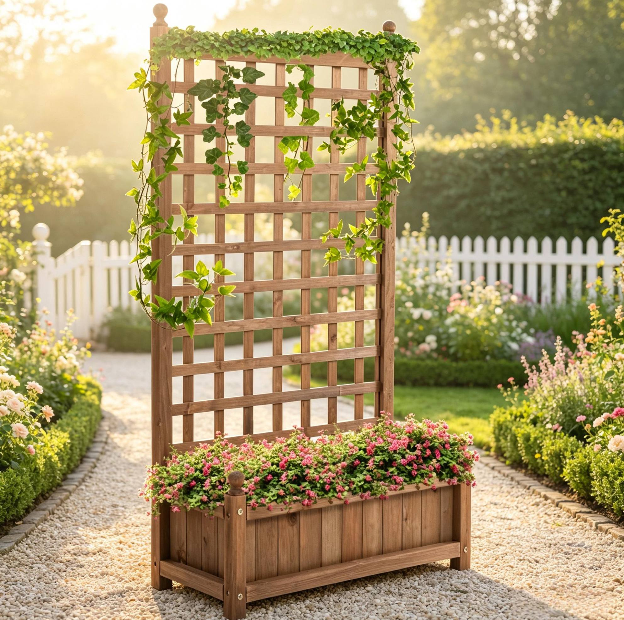Pflanzkasten Mit Rankgitter 64x28x120 Cm Aus Naturholz, Platzsparend Für Balkon – Meubliv