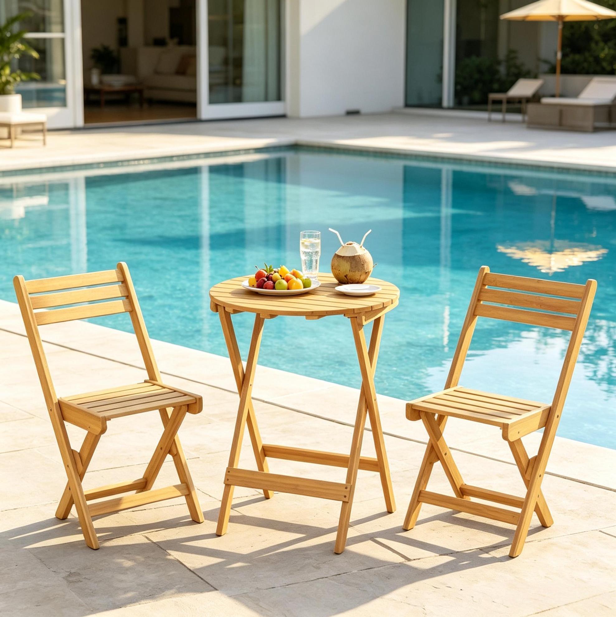 Klappbares Bistro-set Ø60x75 Cm + 2 Stühle 42x51x83 Cm Akazienholz Natur Für Balkon – Meubliv
