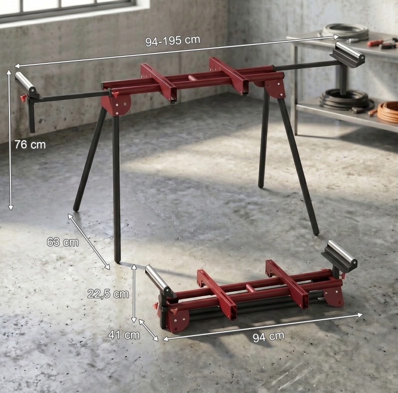 Gehrungssäge-untergestell 94x63x76 Cm Aus Rotem Metall Mit Rollen, Stabil – Meubliv
