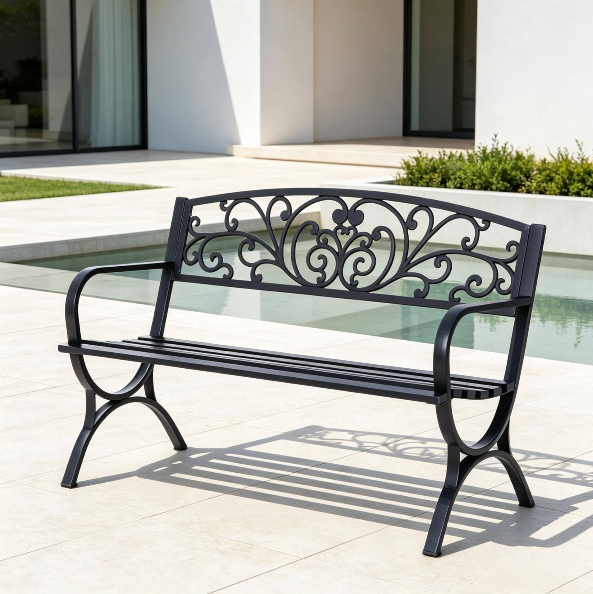 Gartenbank 127x60x85 Cm Aus Stahl Und Gusseisen, Schwarz, Für 2 Personen – Meubliv
