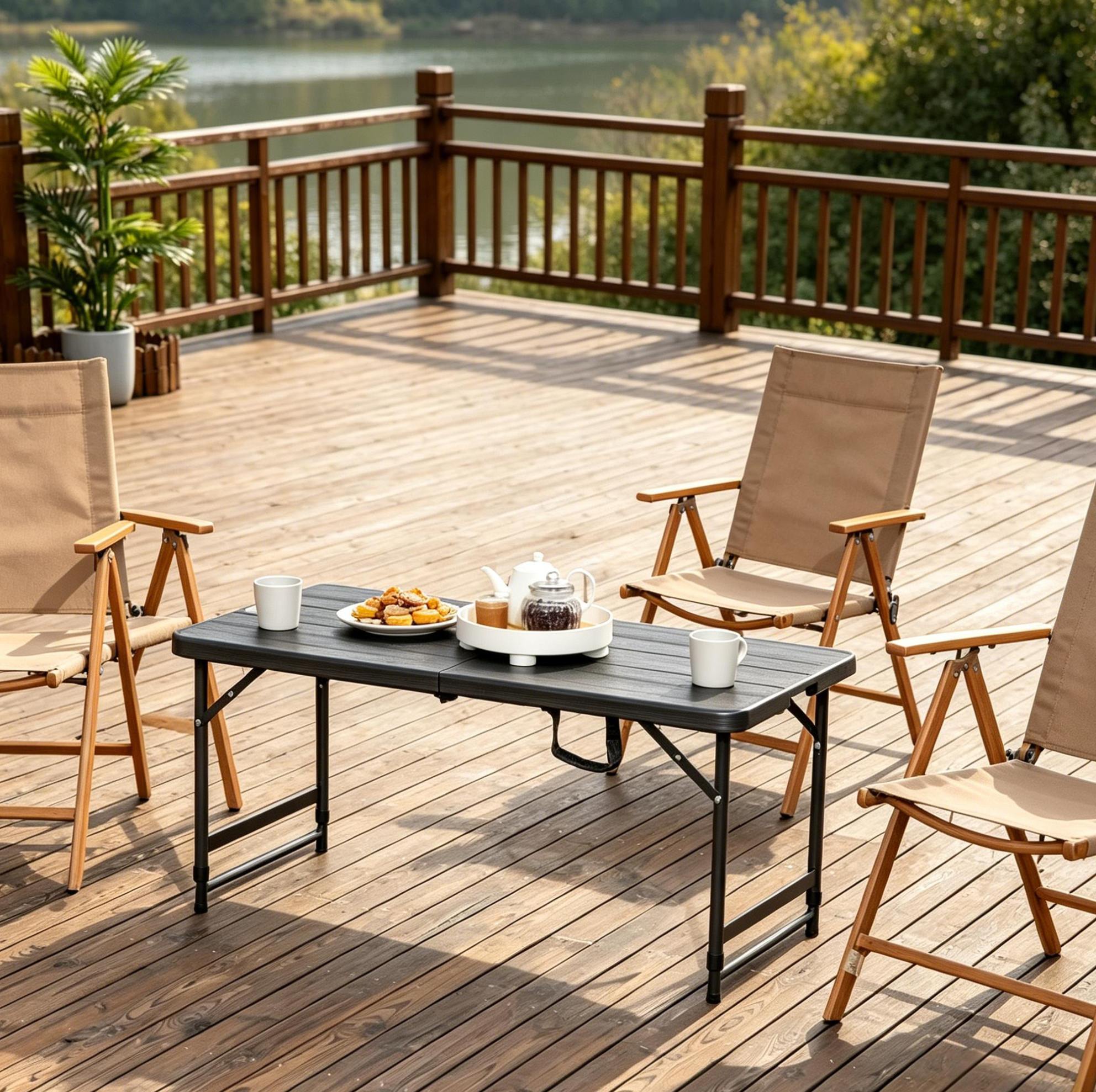 Klappbarer Gartentisch 118x60x74 Cm Aus Hdpe Und Schwarzem Stahl, Höhenverstellbar
