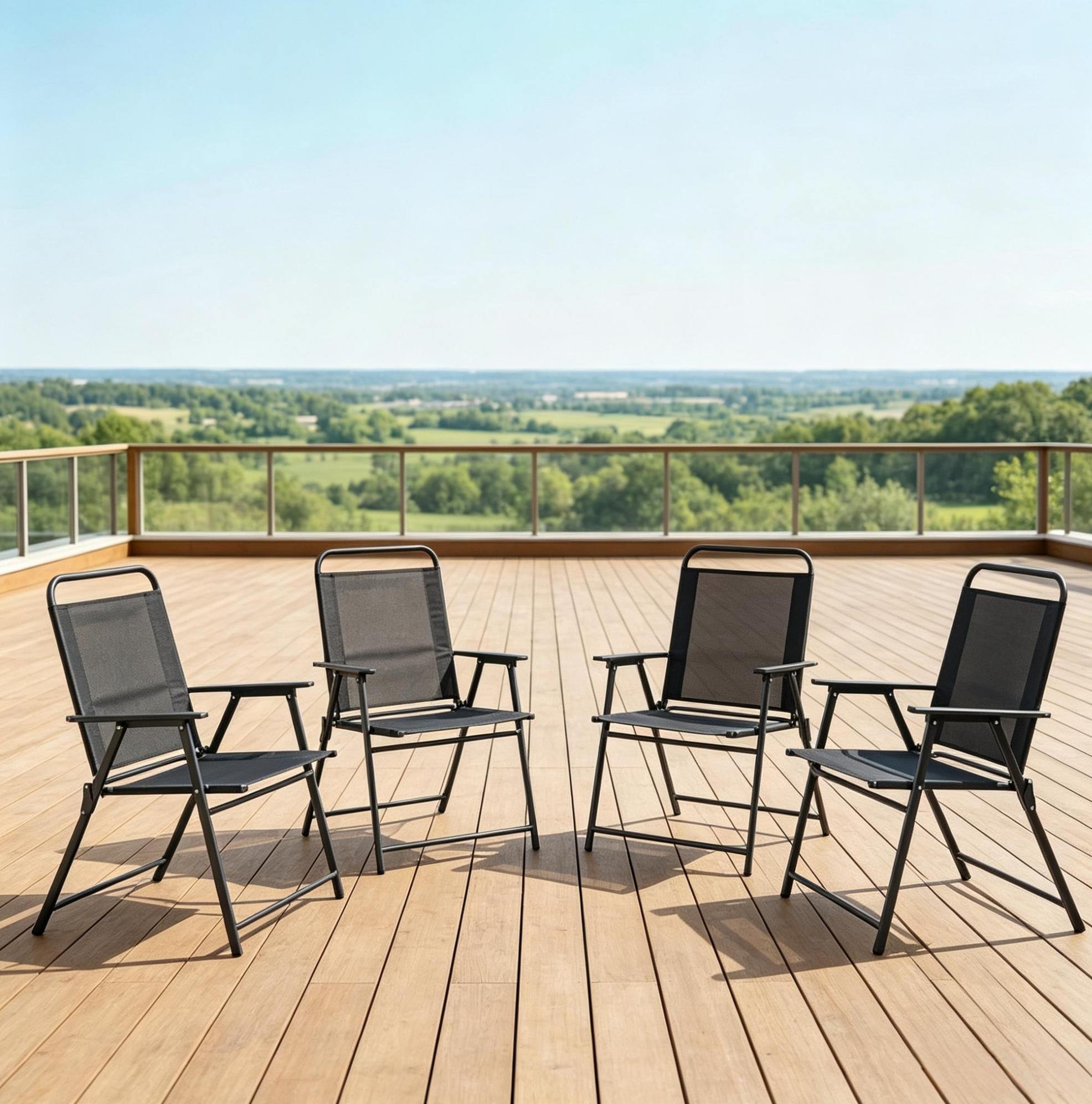 4er-set Klappbare Gartenstühle 65x60x94 Cm, Stahl Schwarz, Platzsparend – Meubliv