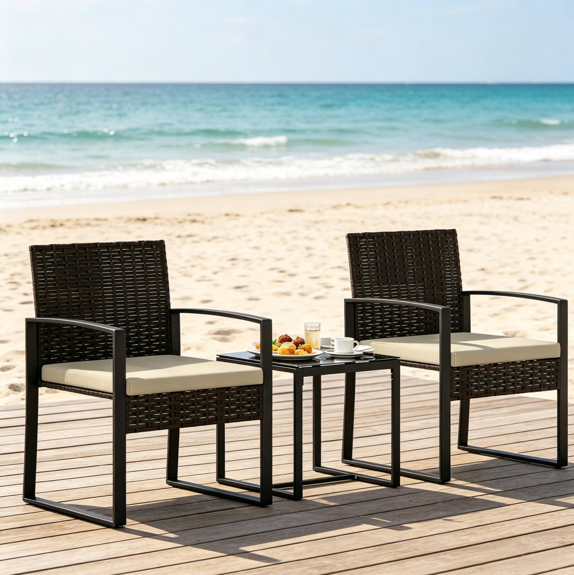 Bistro-garten-set Mit 2 Sesseln 55x58x76 Cm, Pe-rattan Schwarz, Tisch 40x40x40 Cm – Meubliv