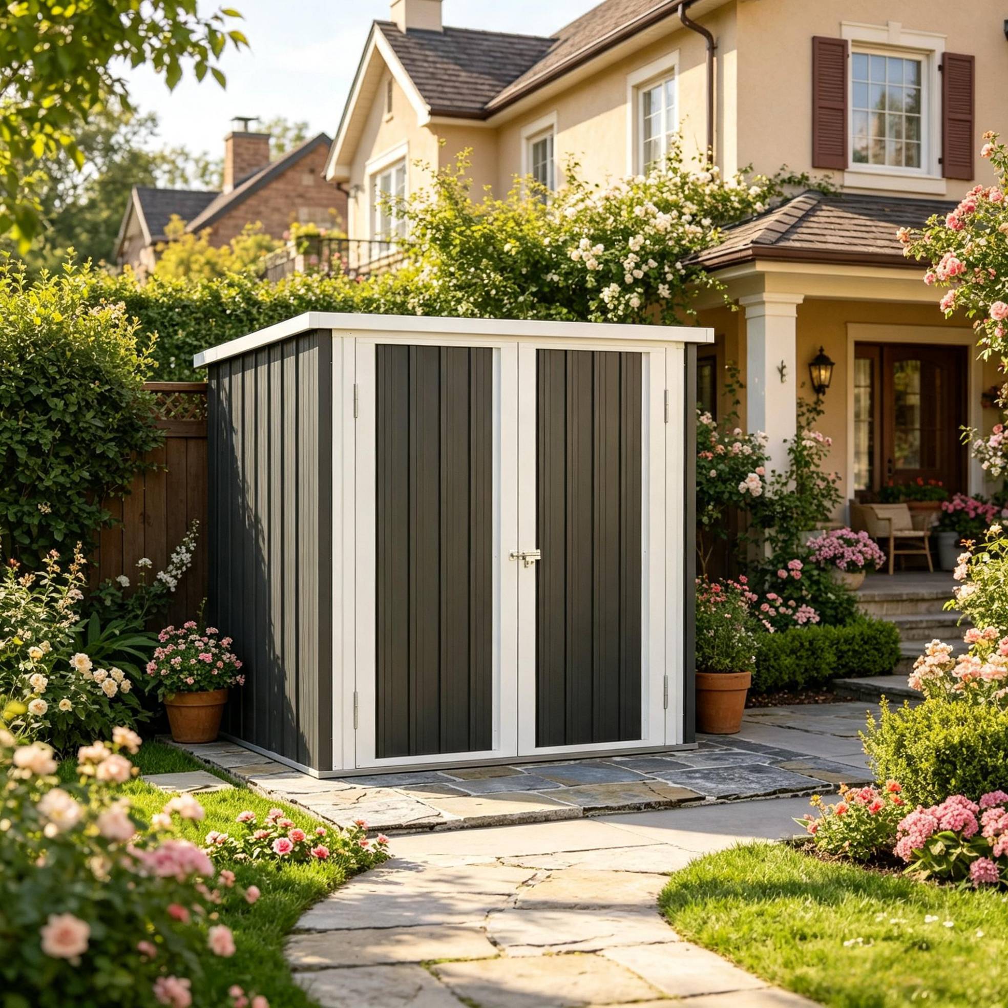 Gartenhaus 147 X 86 X 134 Cm Aus Stahl Und Pp, Abschließbarer Stauraum Für Werkzeuge – Meubliv