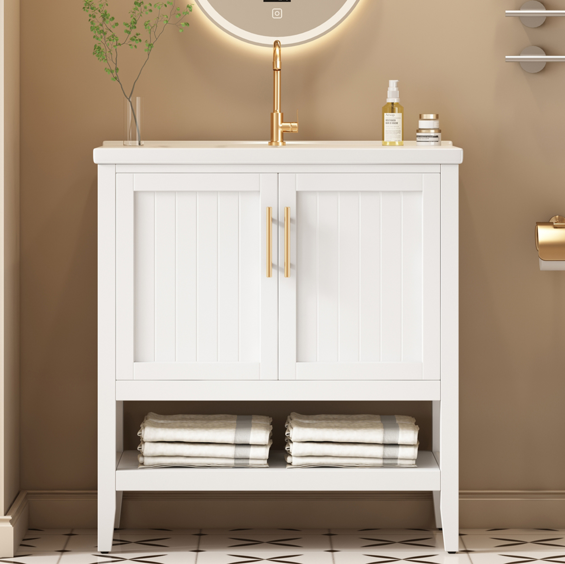 Waschtisch 80x47x90 Cm Aus Weißem Mdf Mit Keramikwaschbecken – Meubliv