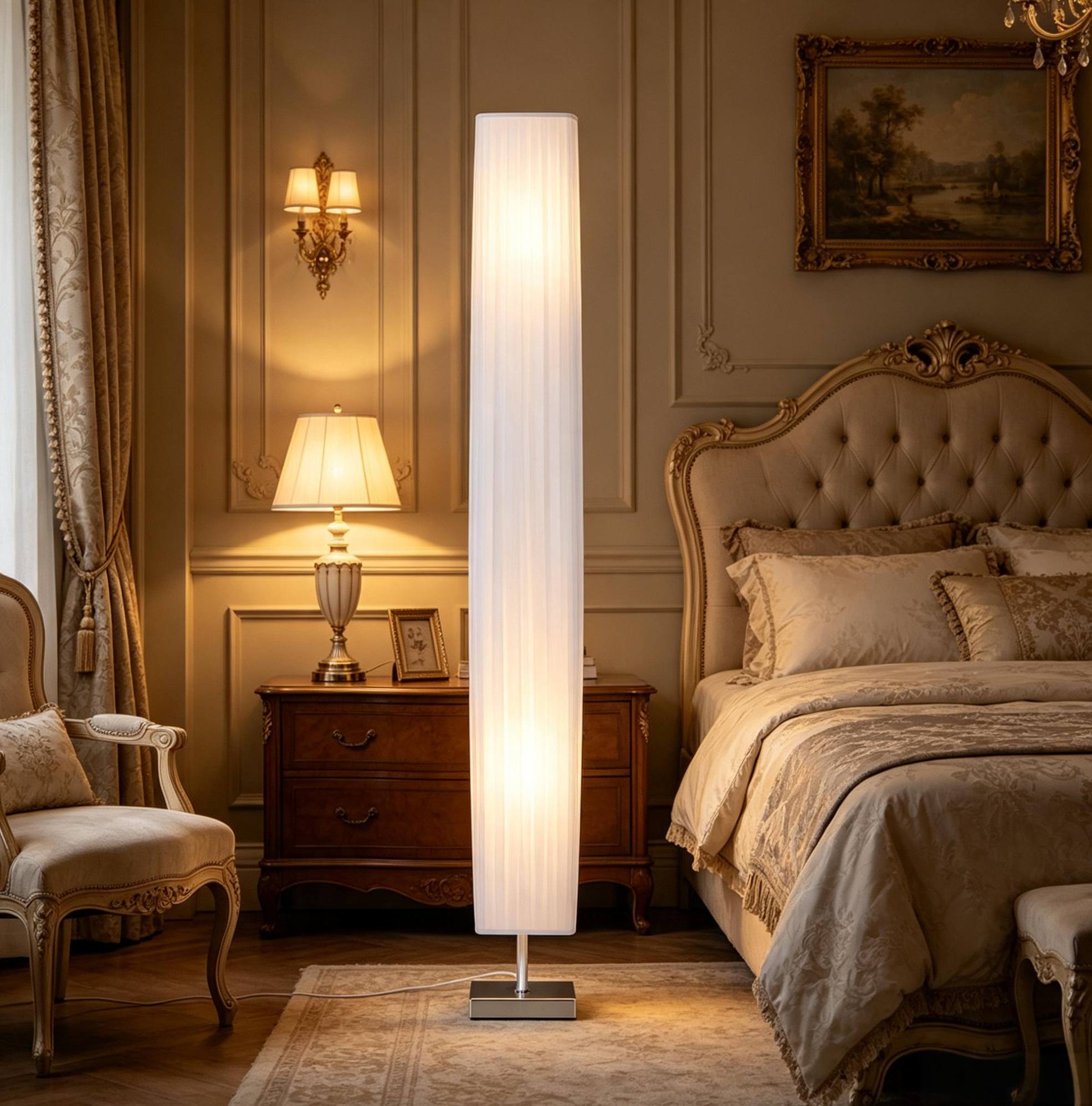 Stehlampe 14x14x120 Cm Aus Edelstahl Und Metall, Weiß, Stabil Für Wohnzimmer – Meubliv