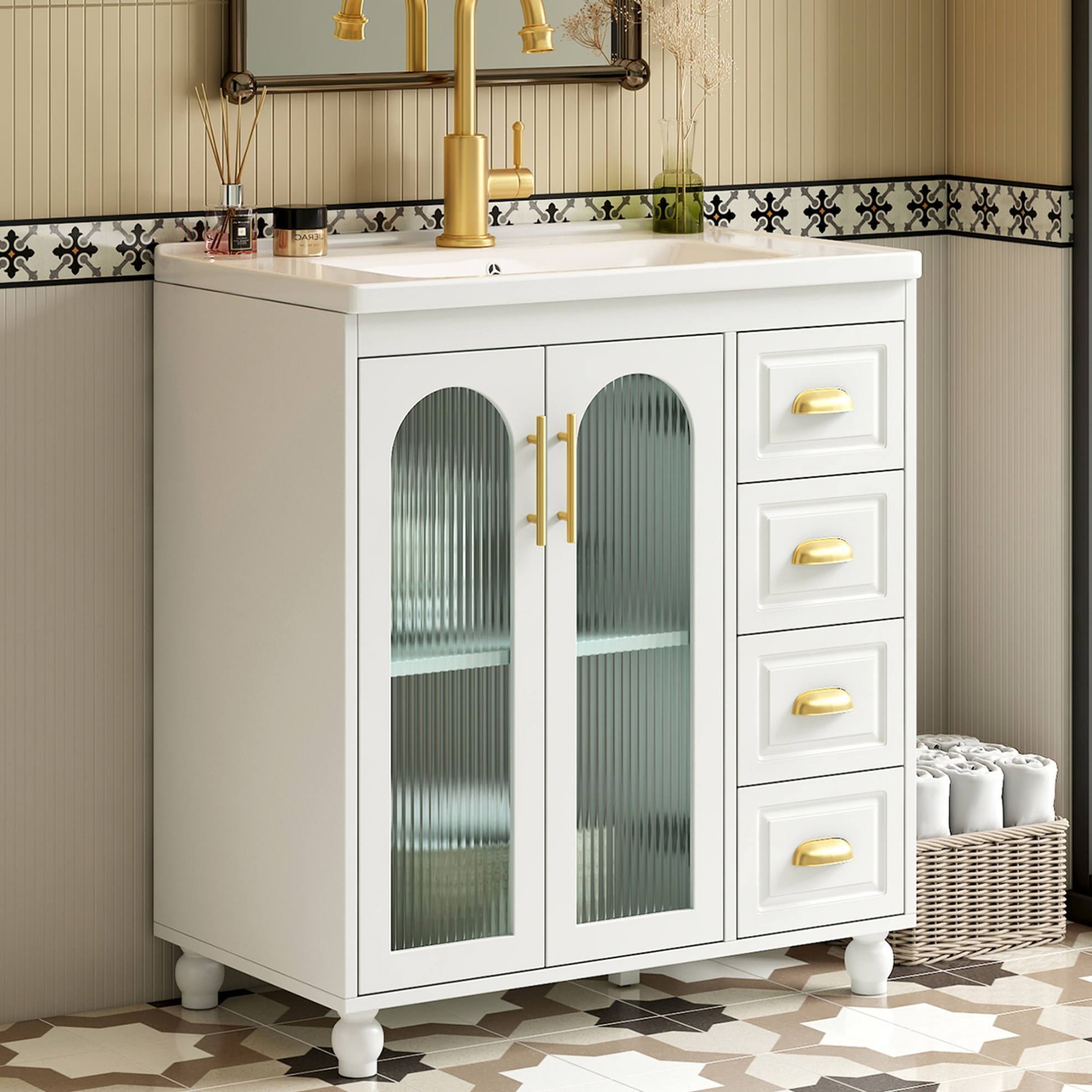 Waschtischunterschrank 80x47x90 Cm Mdf Weiß Mit Keramikwaschbecken – Meubliv