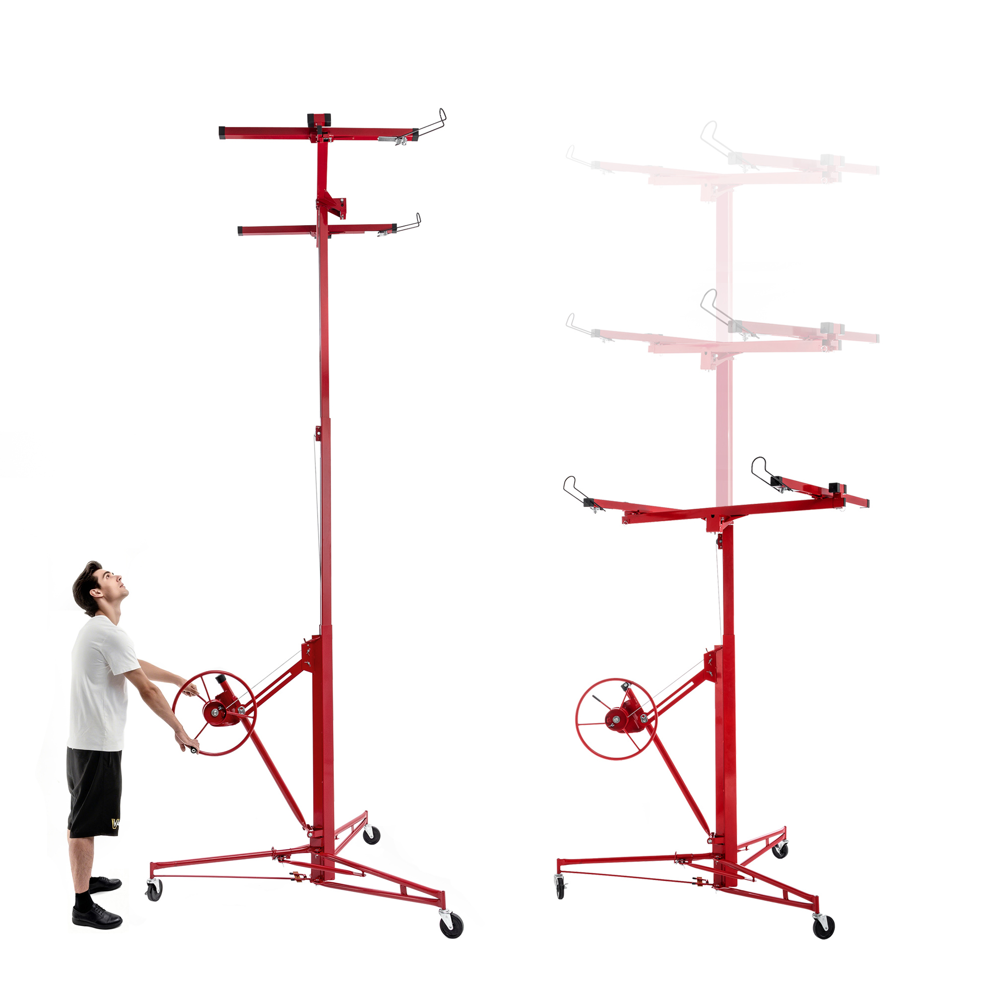 Trockenbauplattenheber Aus Stahl, Rot, Tragkraft 68 Kg, Höhe 140-350 Cm