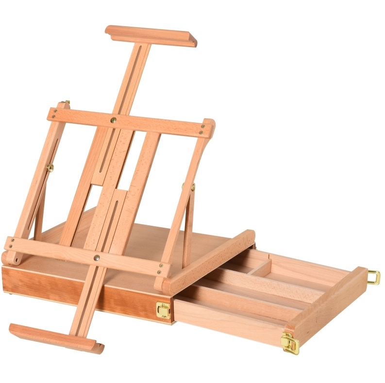 Faltbares Atelier-malbrett Aus Buchenholz, Verstellbar, Mit Schublade, Natur