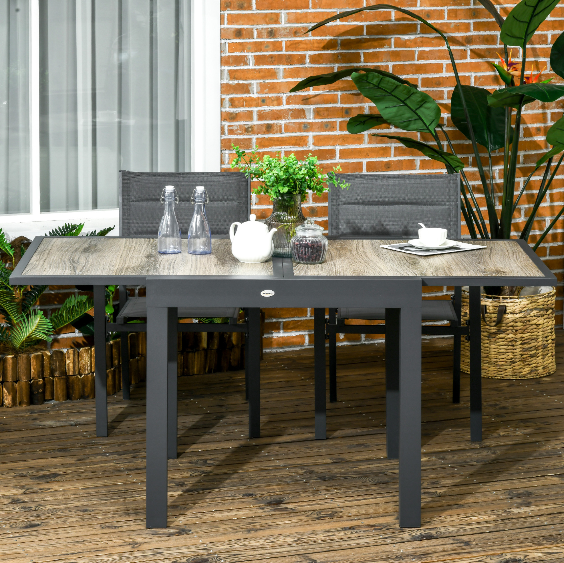 Ausziehbarer Gartentisch Aus Aluminium In Holzoptik Beige 160 X 80 X 75 Cm