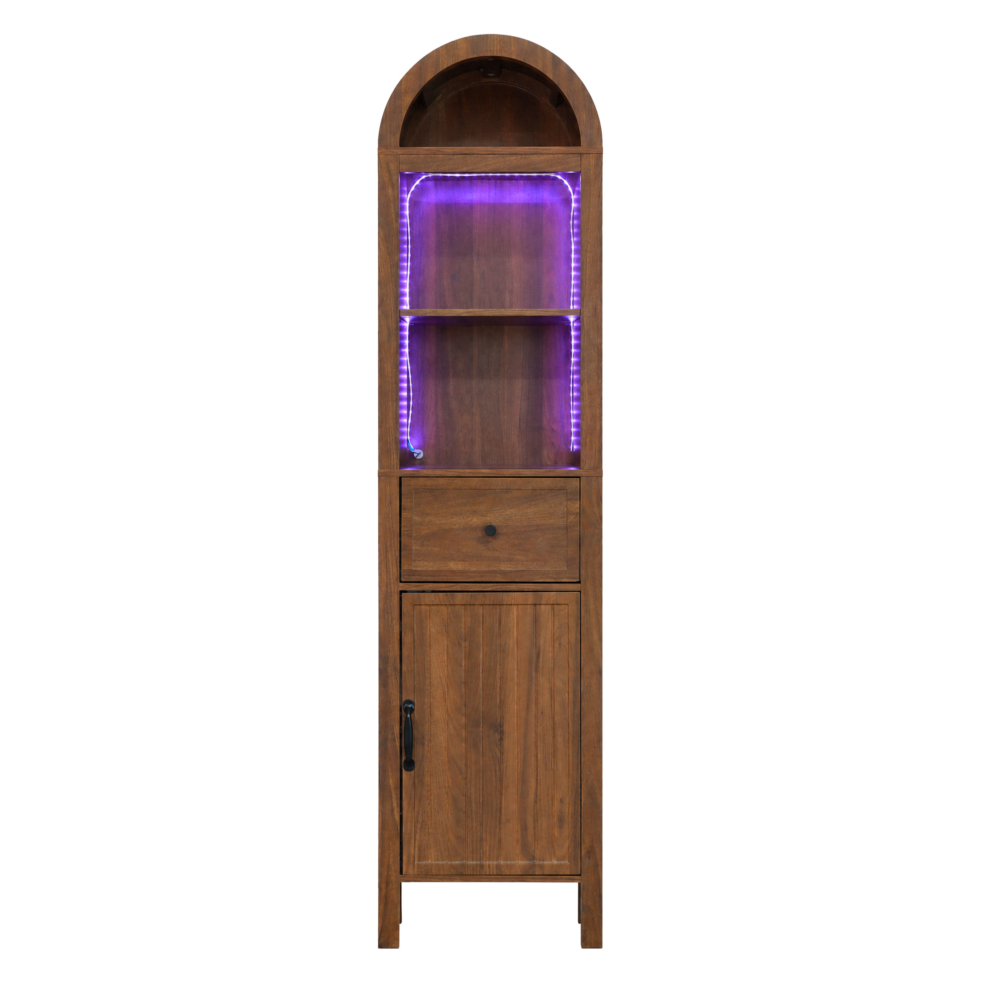 Hoher Freistehender Badschrank 163 Cm Aus Mdf In Nussbaumoptik Mit Rgb-led