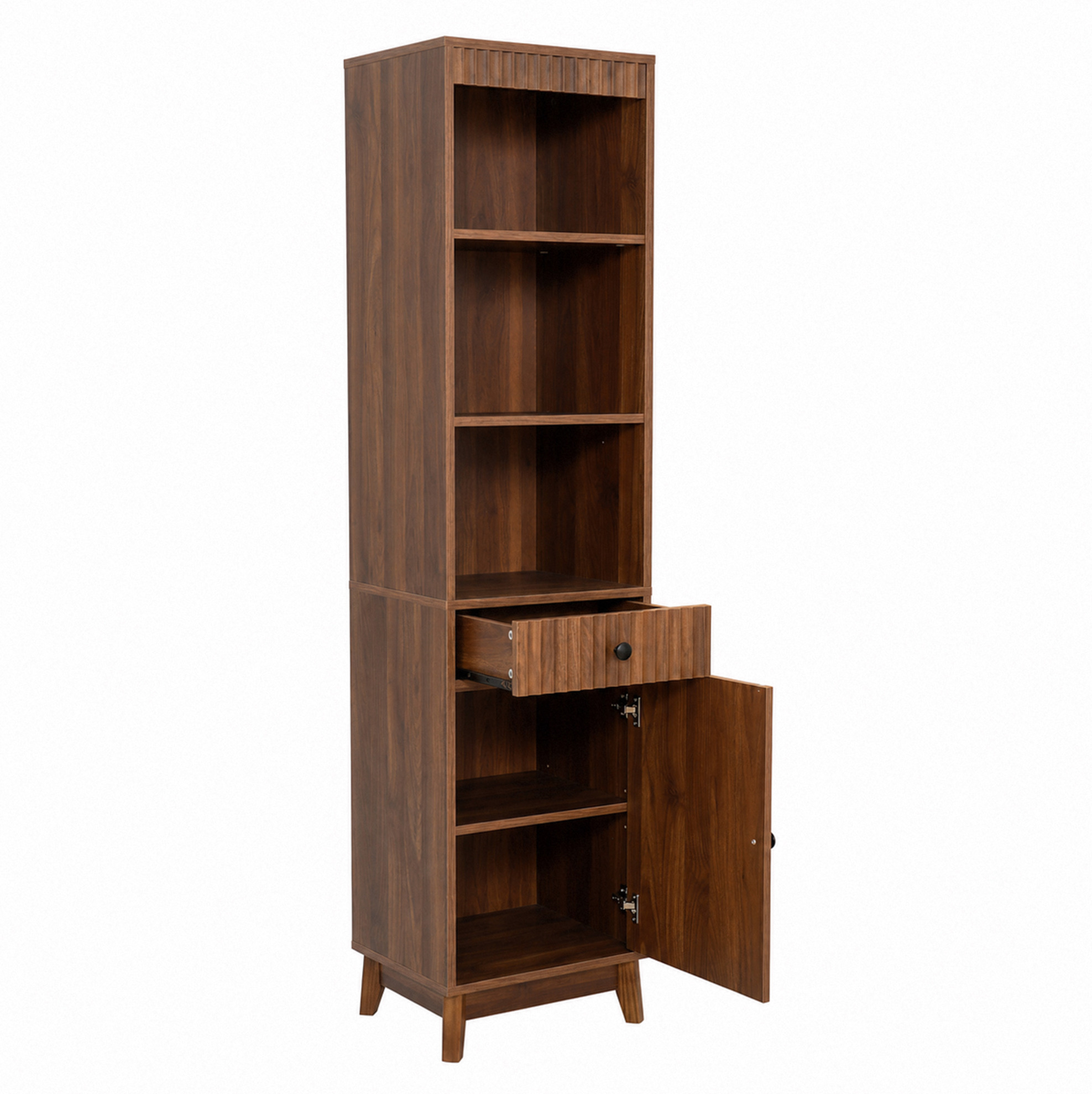 Freistehender Hochschrank Bad 172 Cm Aus Mdf In Nussbaum Mit Schublade Und Reversibler Tür