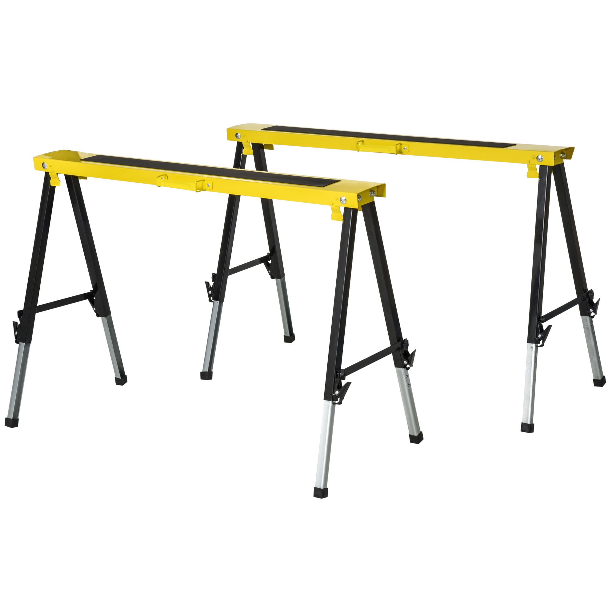 2 Klappbare Arbeitsböcke Aus Stahl Gelb/schwarz 100 X 60 X 62-90 Cm, 100 Kg