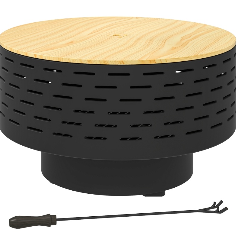 3-in-1 Feuerschale Aus Edelstahl Ø60 X 39 Cm Mit Grillrost Und Feuerhaken, Anthrazitgrau