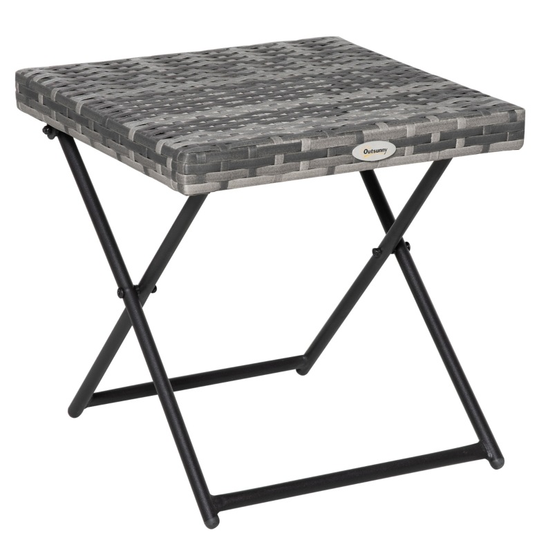 Klappbarer Gartentisch Aus Grauem Polyrattan Mit Metallgestell 40 X 40 X 40 Cm