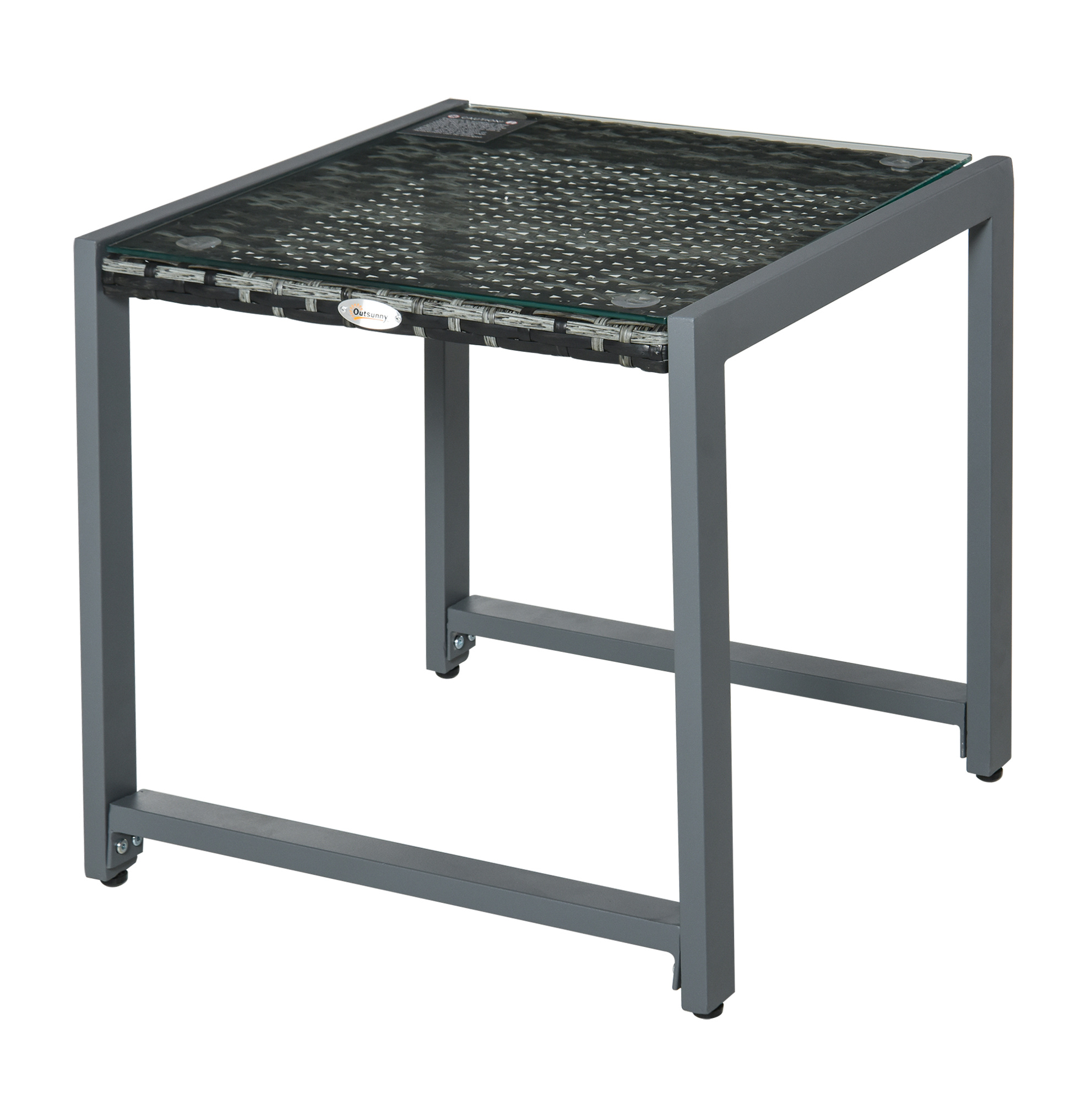 Quadratischer Gartentisch Aus Polyrattan, Glas Und Aluminium, Grau