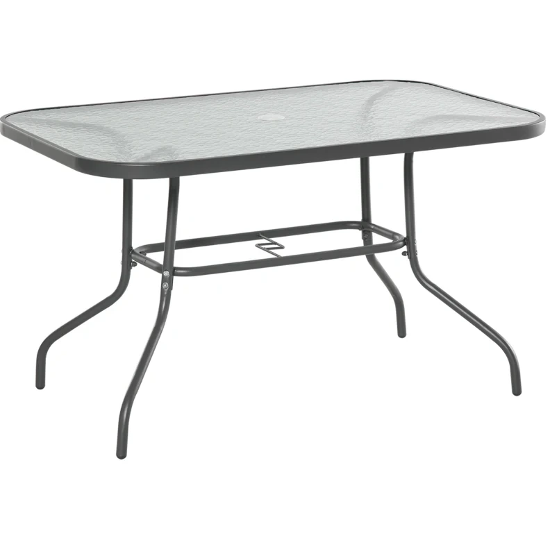 Rechteckiger Gartentisch Aus Metall Und Sicherheitsglas, Grau, 120 X 80 X 70 Cm