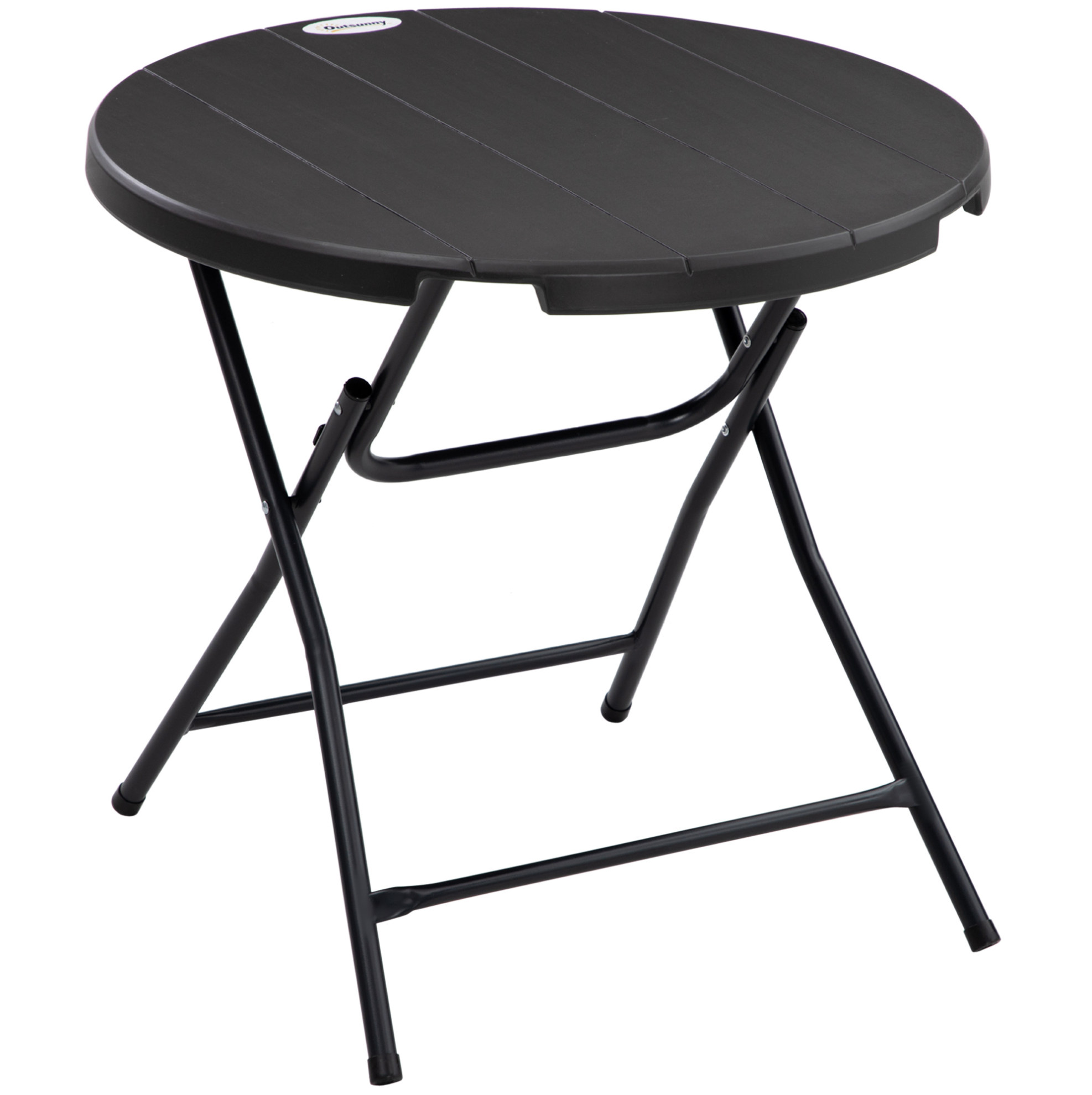 Runder Klappbarer Gartentisch Ø80 Cm Aus Hdpe In Holzoptik, Dunkelgrau, Für 4 Personen