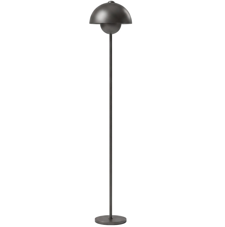 Stehlampe Aus Grauem Metall Mit Rundem Lampenschirm Und Fußschalter